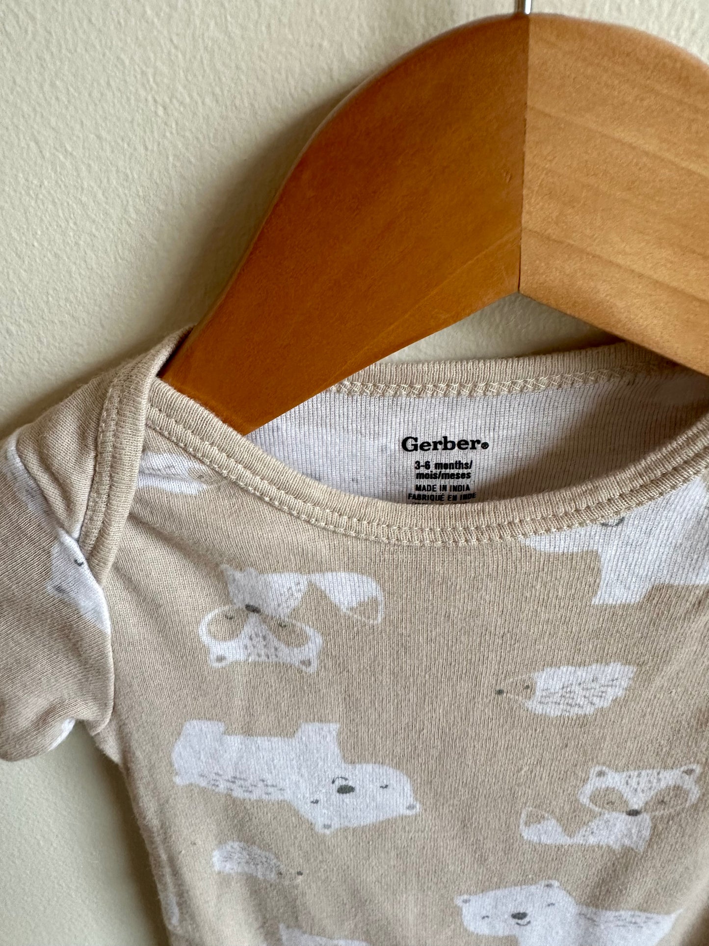 Set of 3 Bodysuits - Tan Animals + Stripes / 3-6m