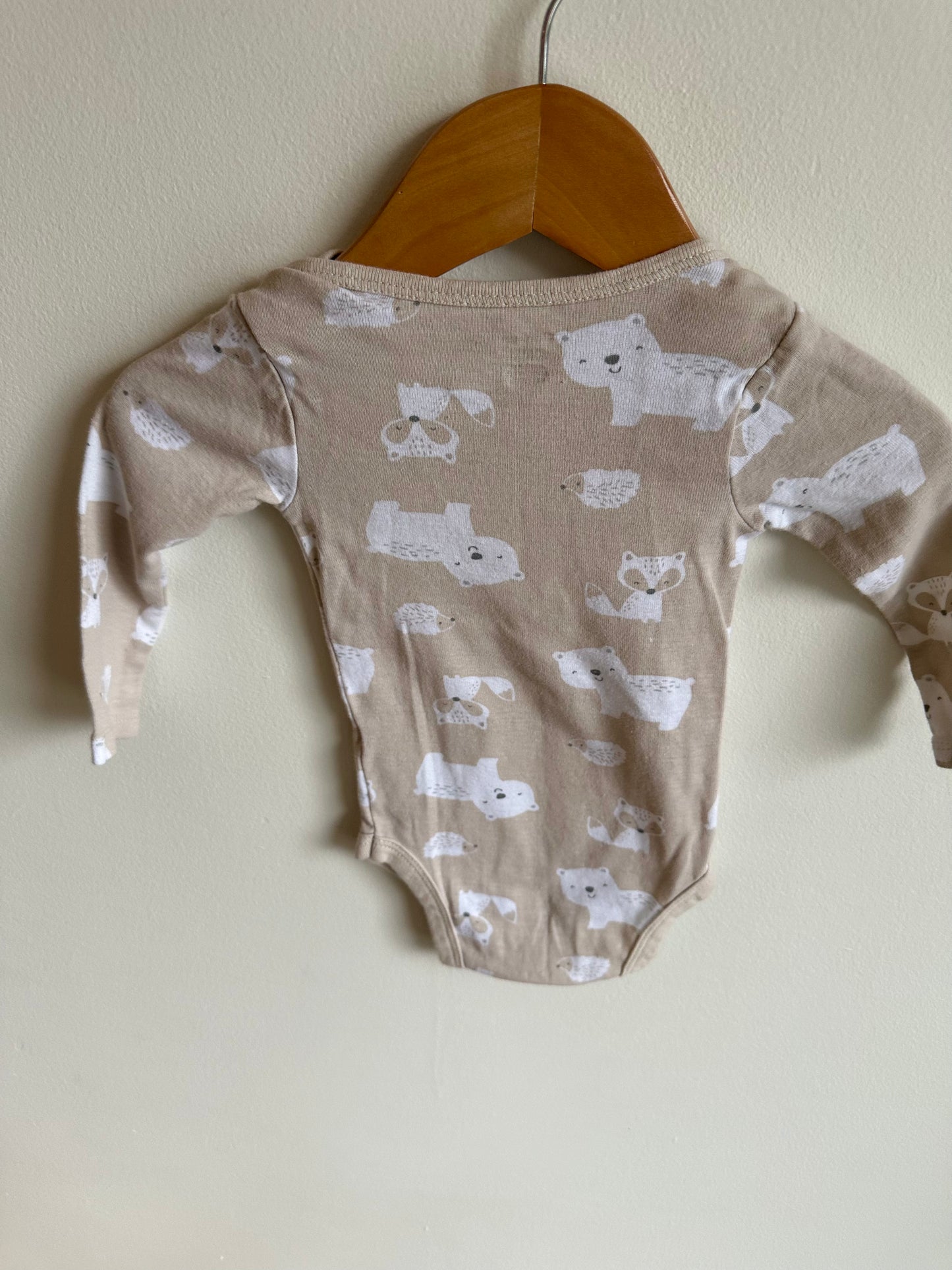 Set of 3 Bodysuits - Tan Animals + Stripes / 3-6m