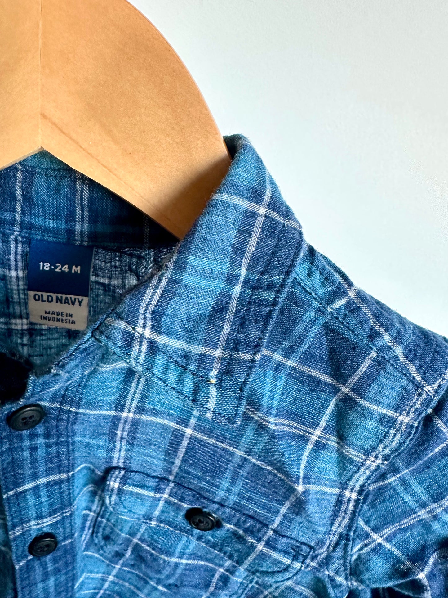 Plaid Blue Button Up T-Shirt / 18-24m