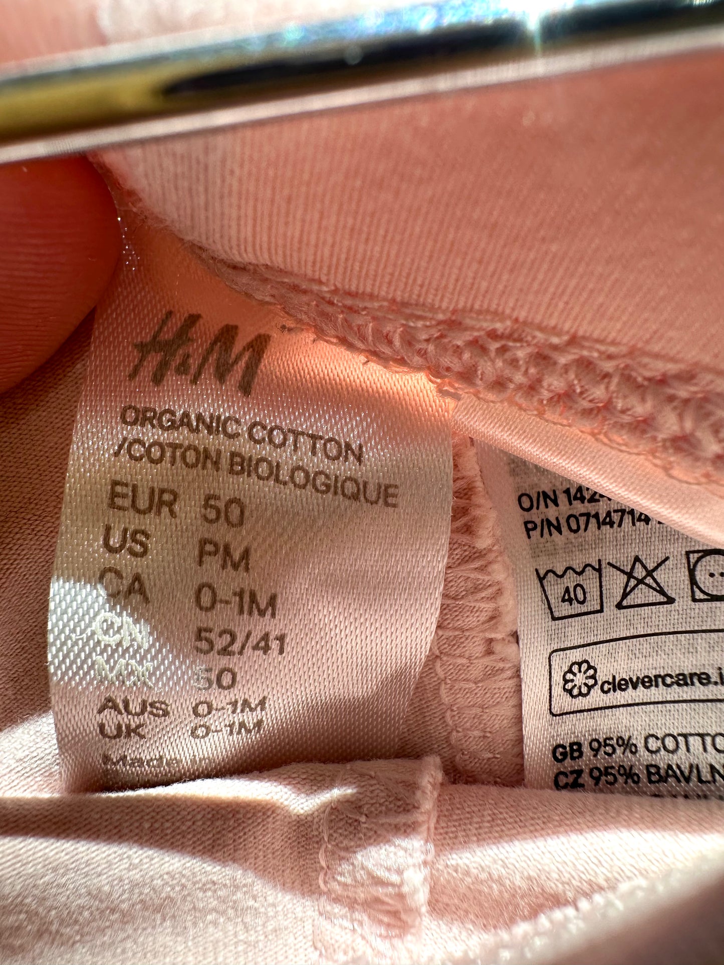 H&M Pink Organic Cotton Biker Shorts / 0-1m