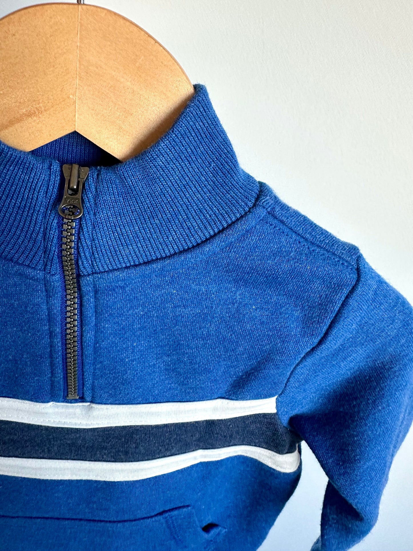 Half Zip Blue Sweater with Stripes (With Tags) / 12m