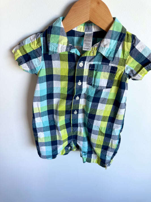 Plaid Collared Button Romper / 12-18m