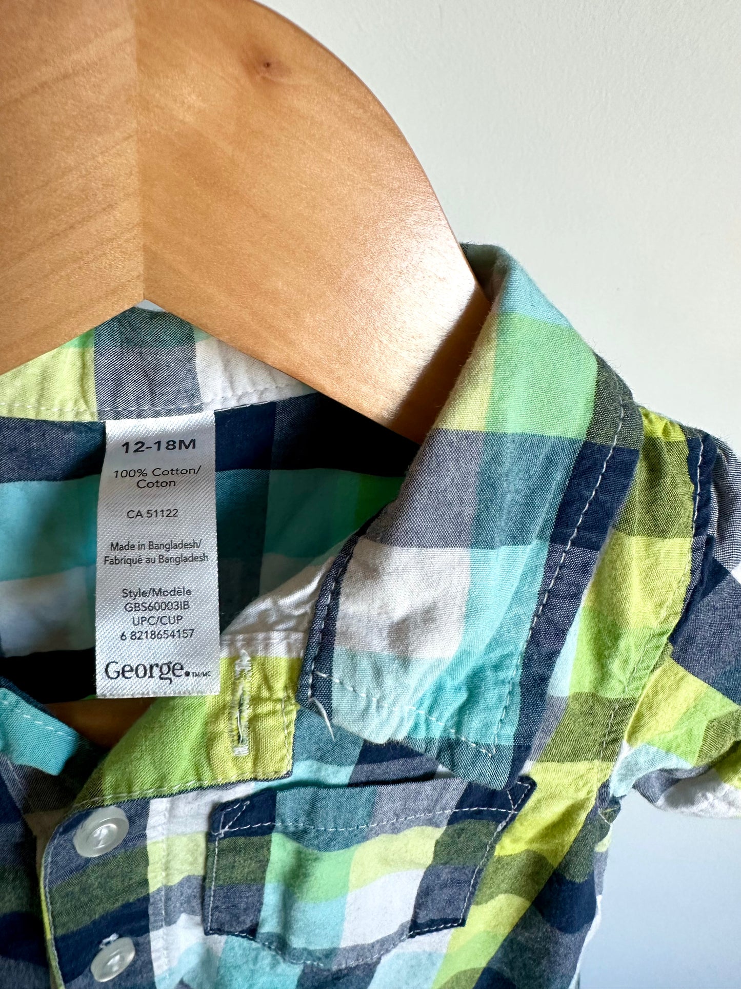 Plaid Collared Button Romper / 12-18m
