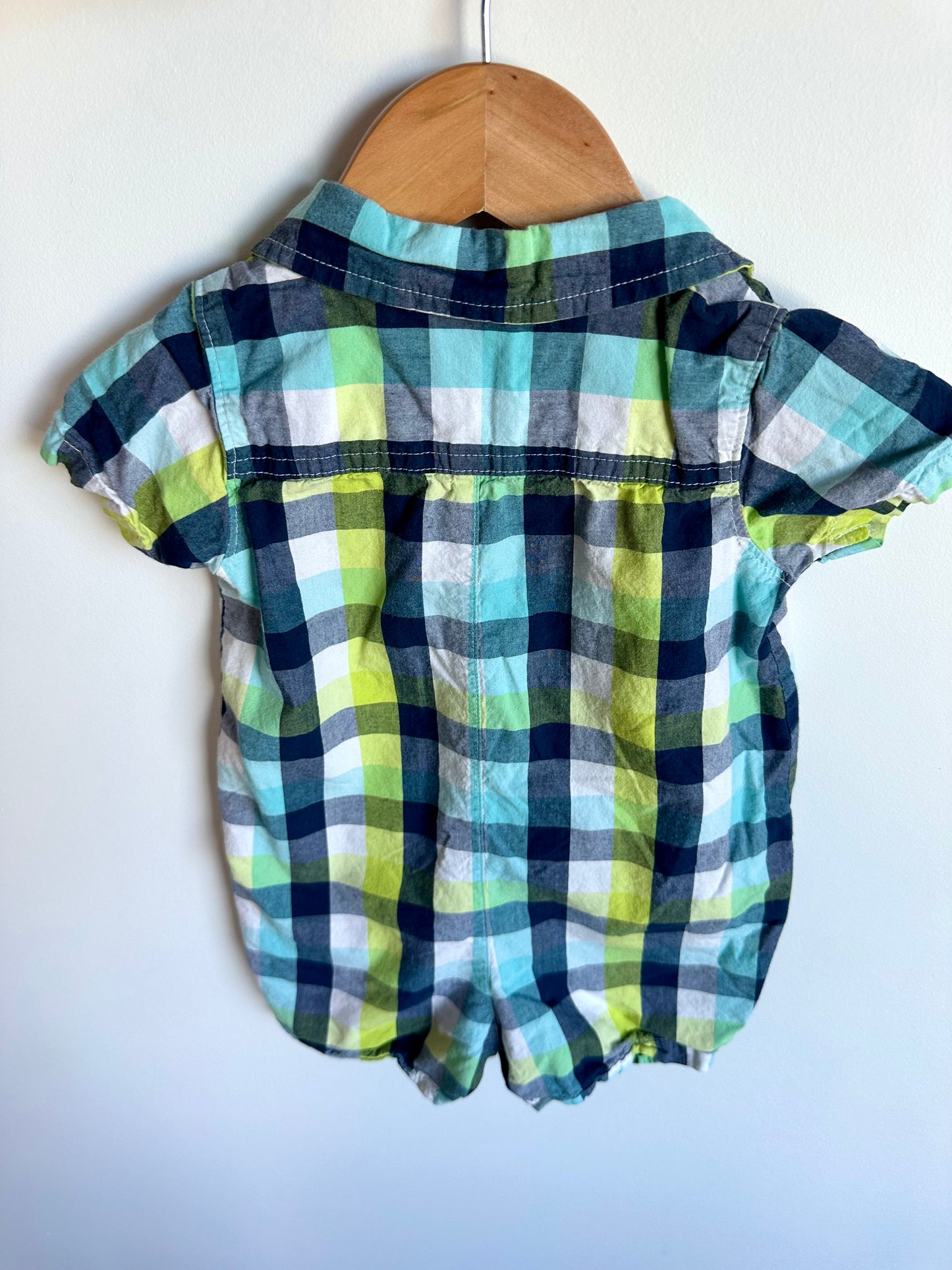 Plaid Collared Button Romper / 12-18m