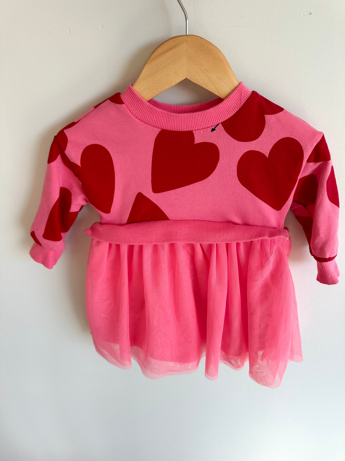 Pink Hearts Sweater Dress with Tulle / 12m