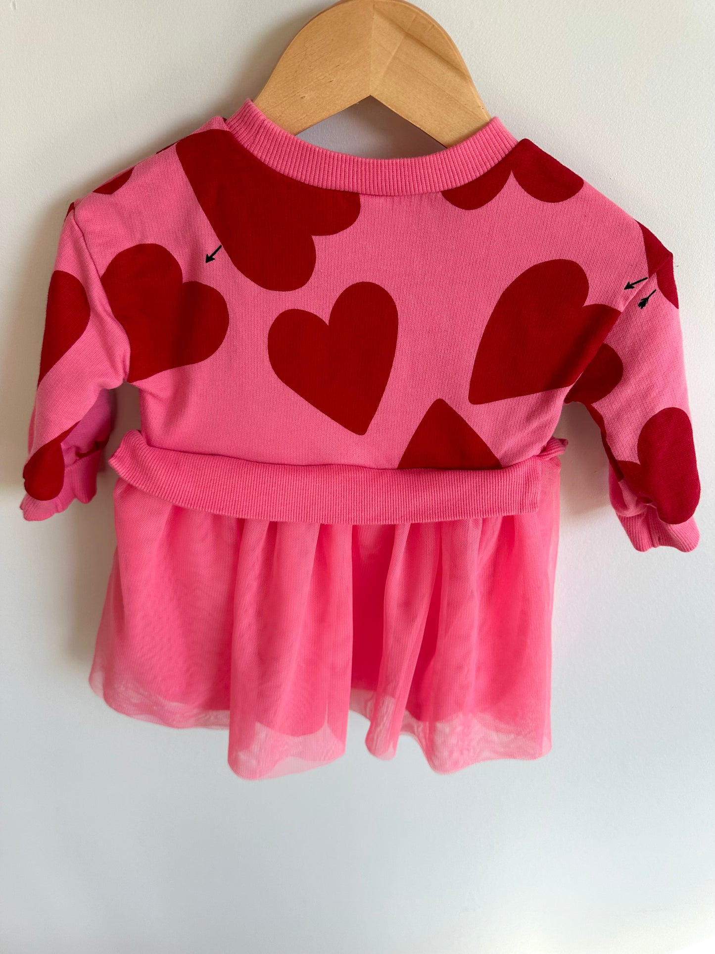 Pink Hearts Sweater Dress with Tulle / 12m