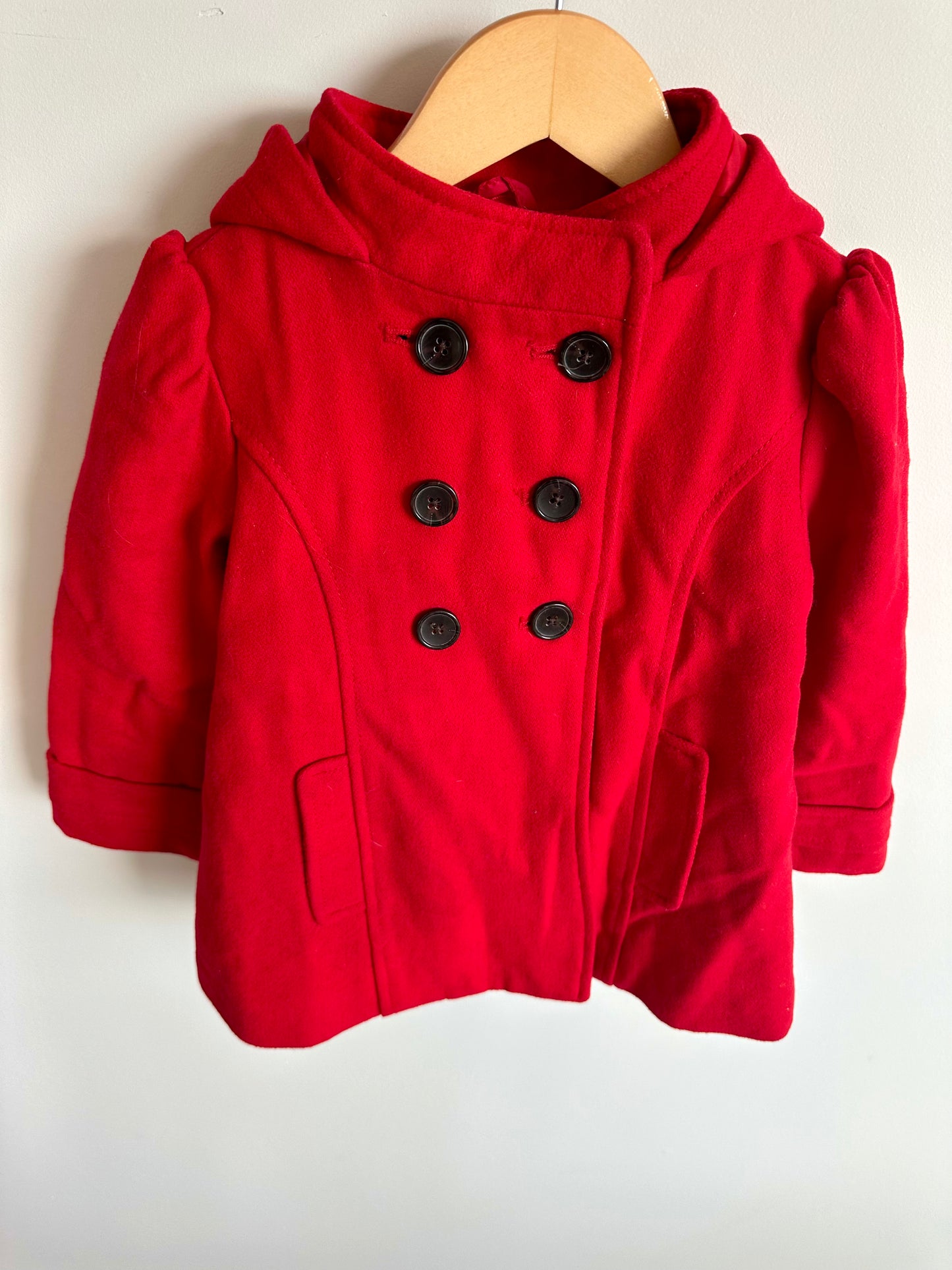 Red Button Up Hooded Coat / 4T