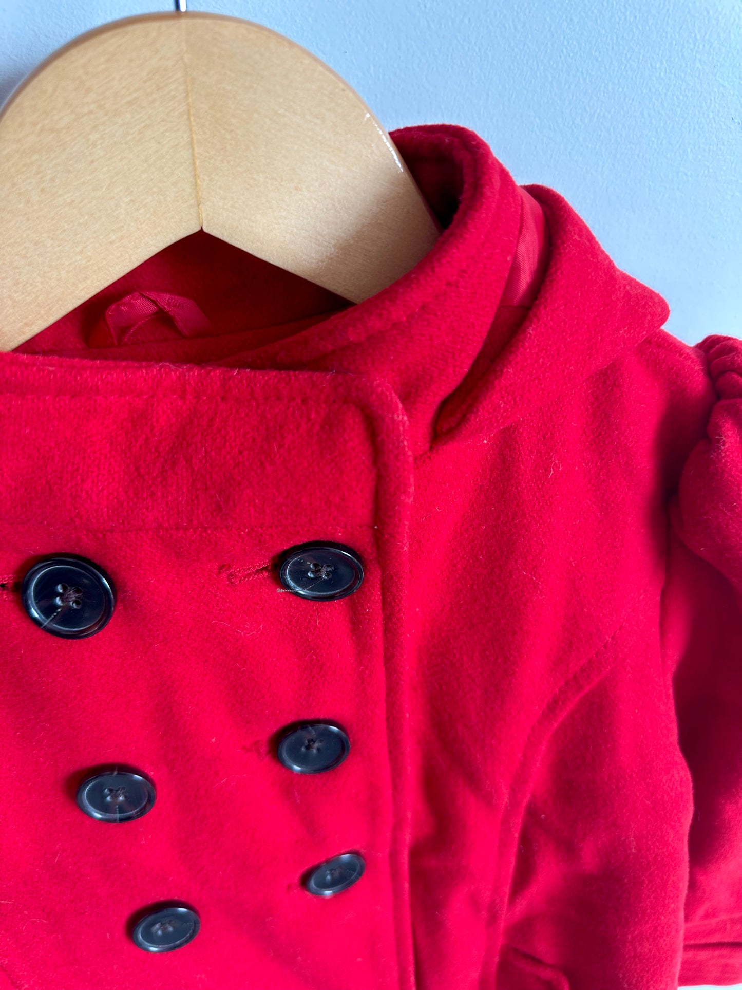Red Button Up Hooded Coat / 4T