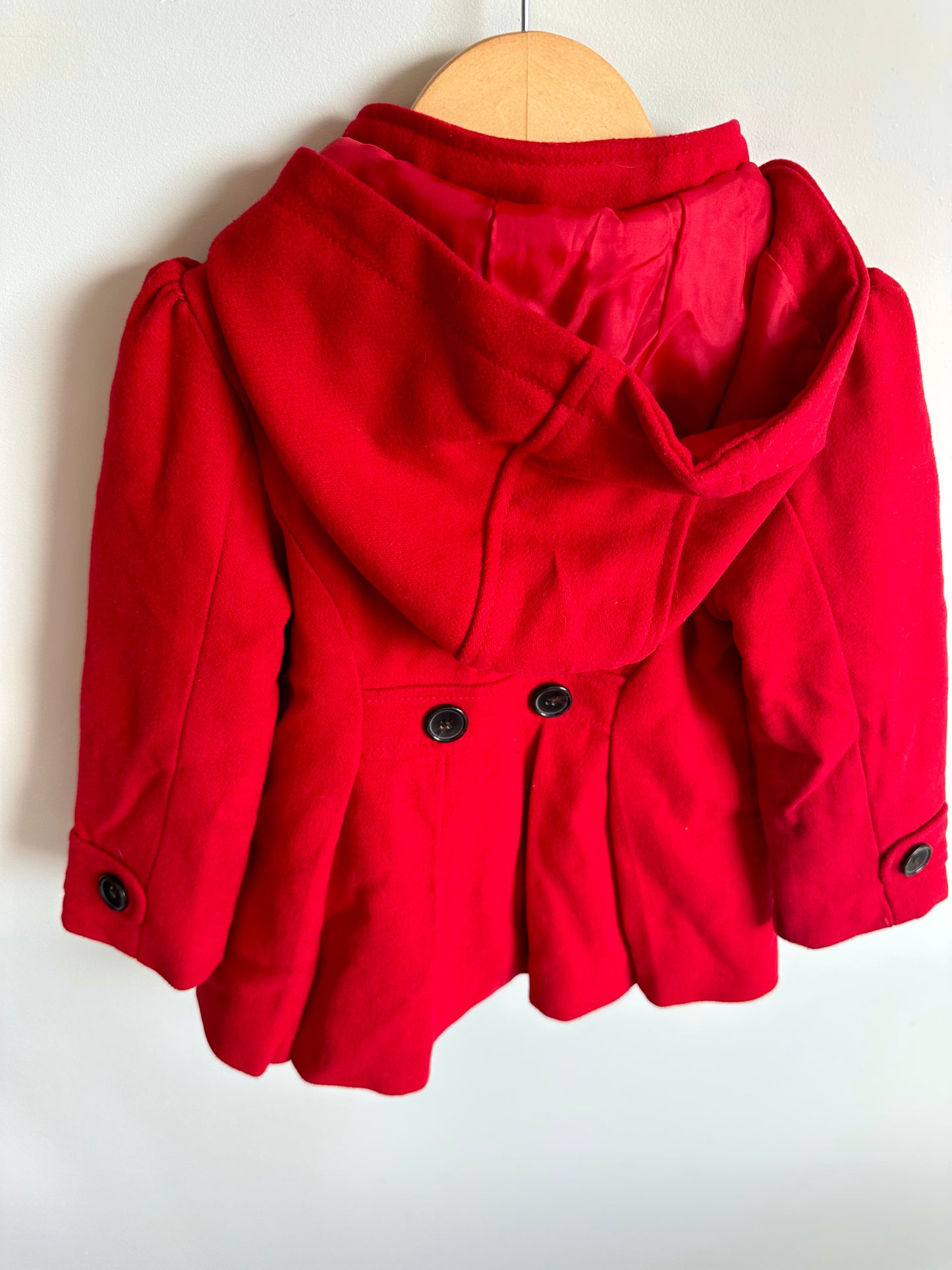Red Button Up Hooded Coat / 4T