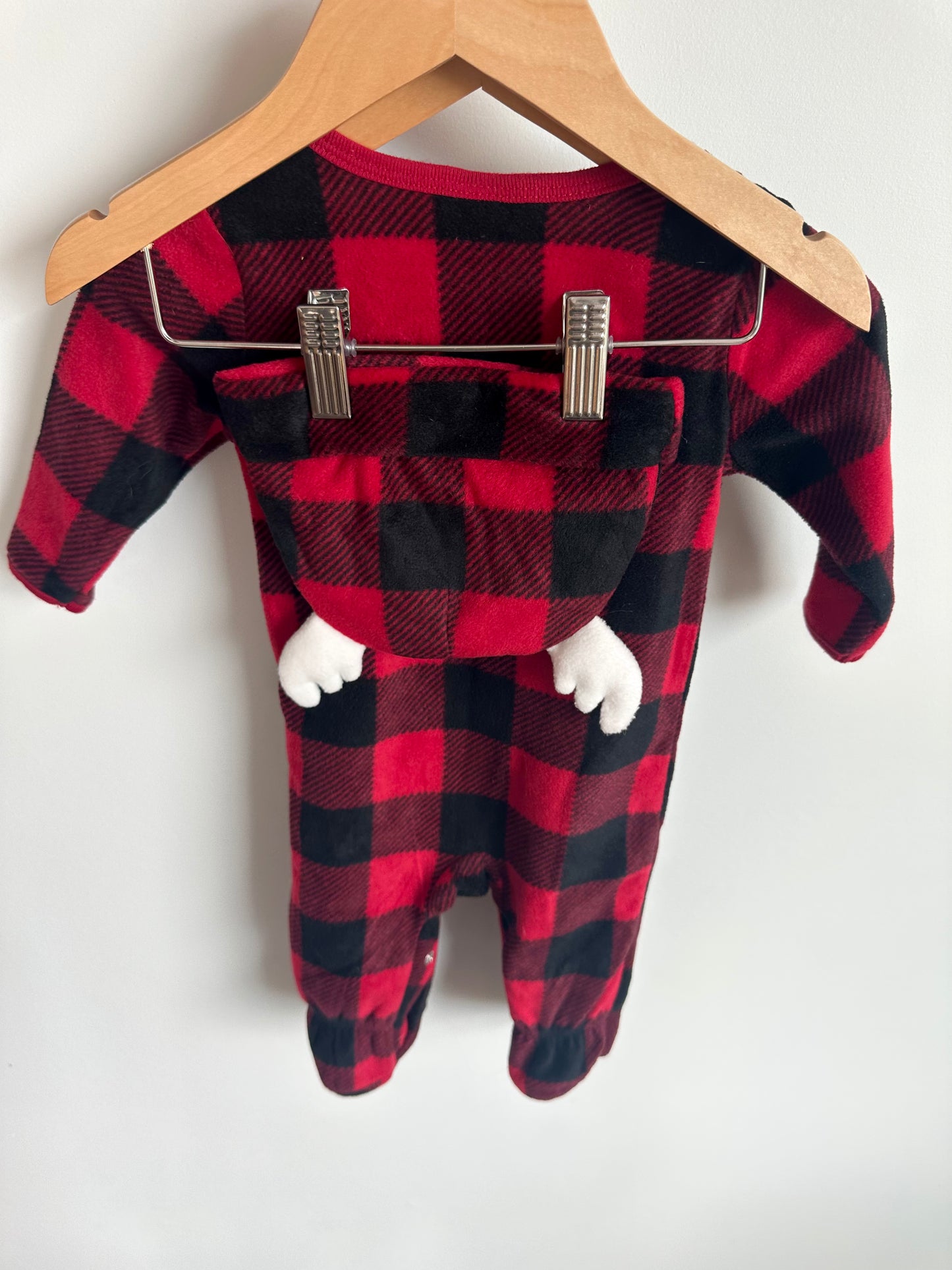 Fleece Buffalo Plaid Moose Sleeper + Toque Set / 3-6m