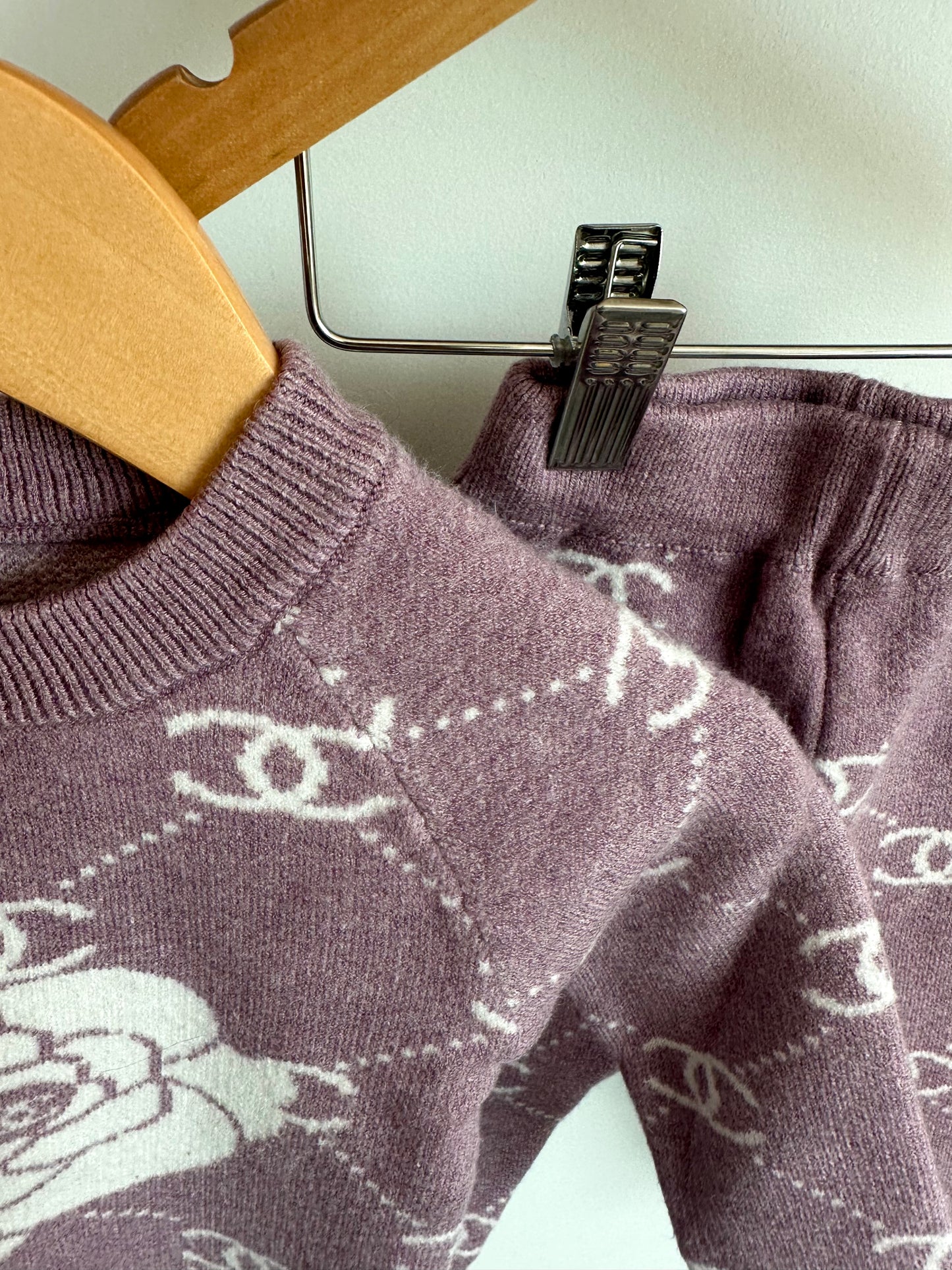Purple Flower Knit Sweater + Pants Set / 12m