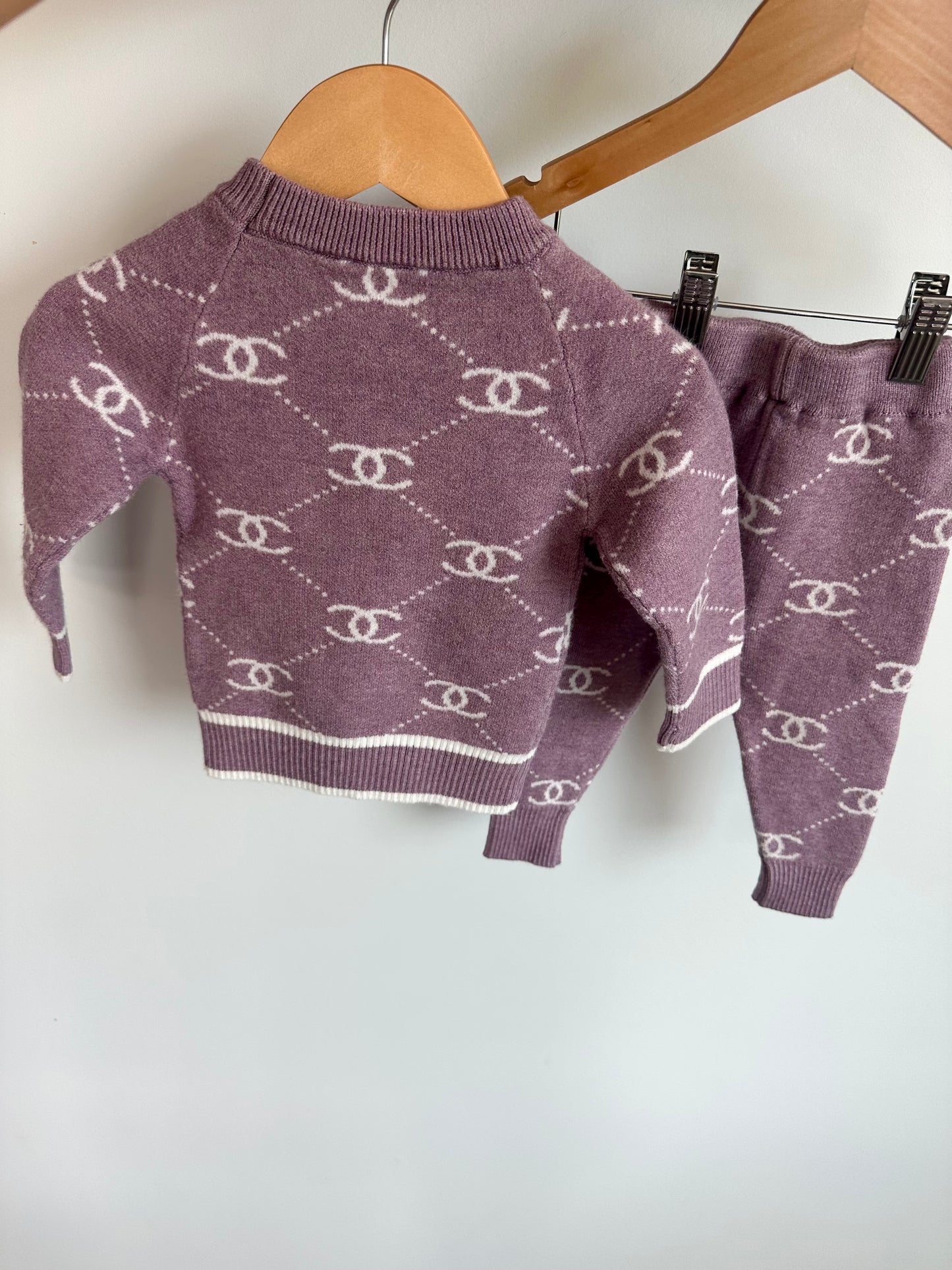 Purple Flower Knit Sweater + Pants Set / 12m