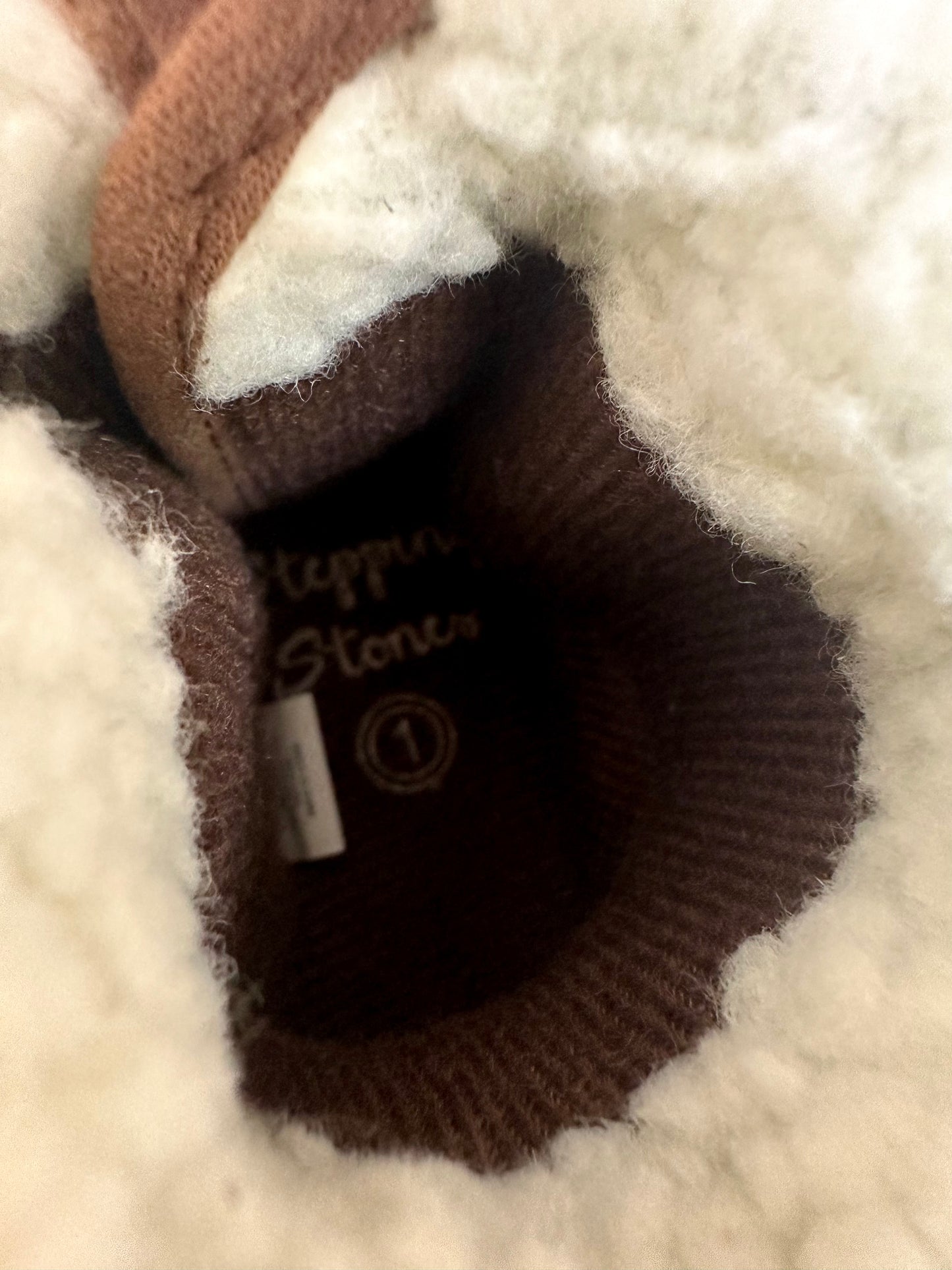 Brown + White Sherpa Boots / Size 1 (0-3m)