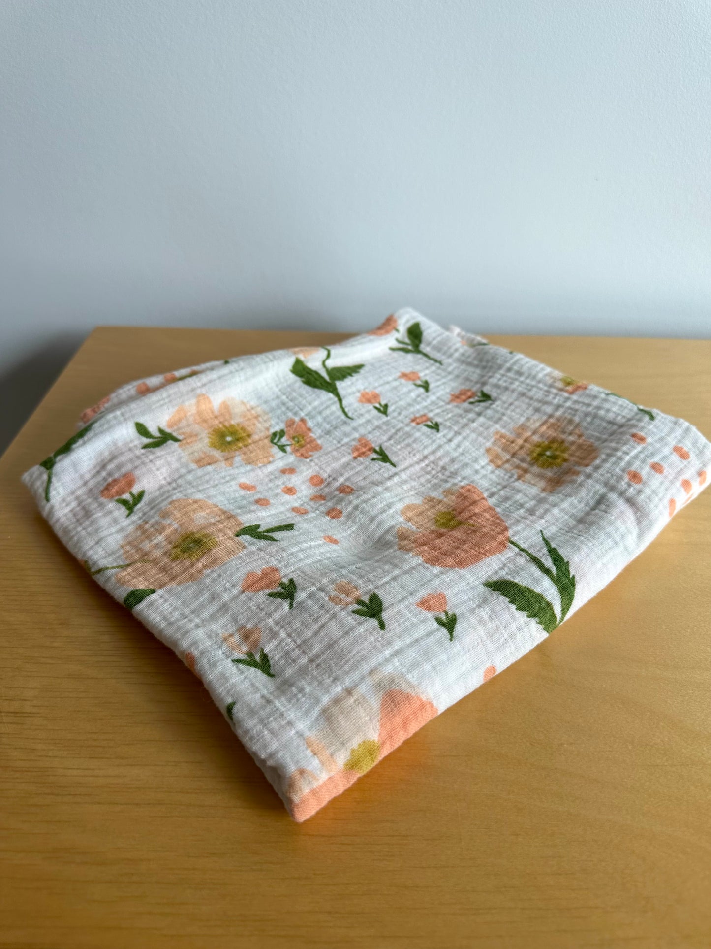 Peach Flower Muslin Swaddle Blanket