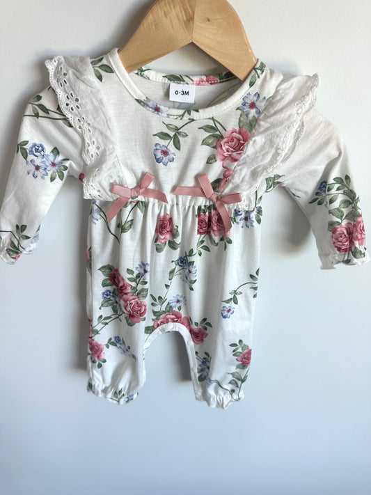 White Lace Floral Jumpsuit / 0-3m