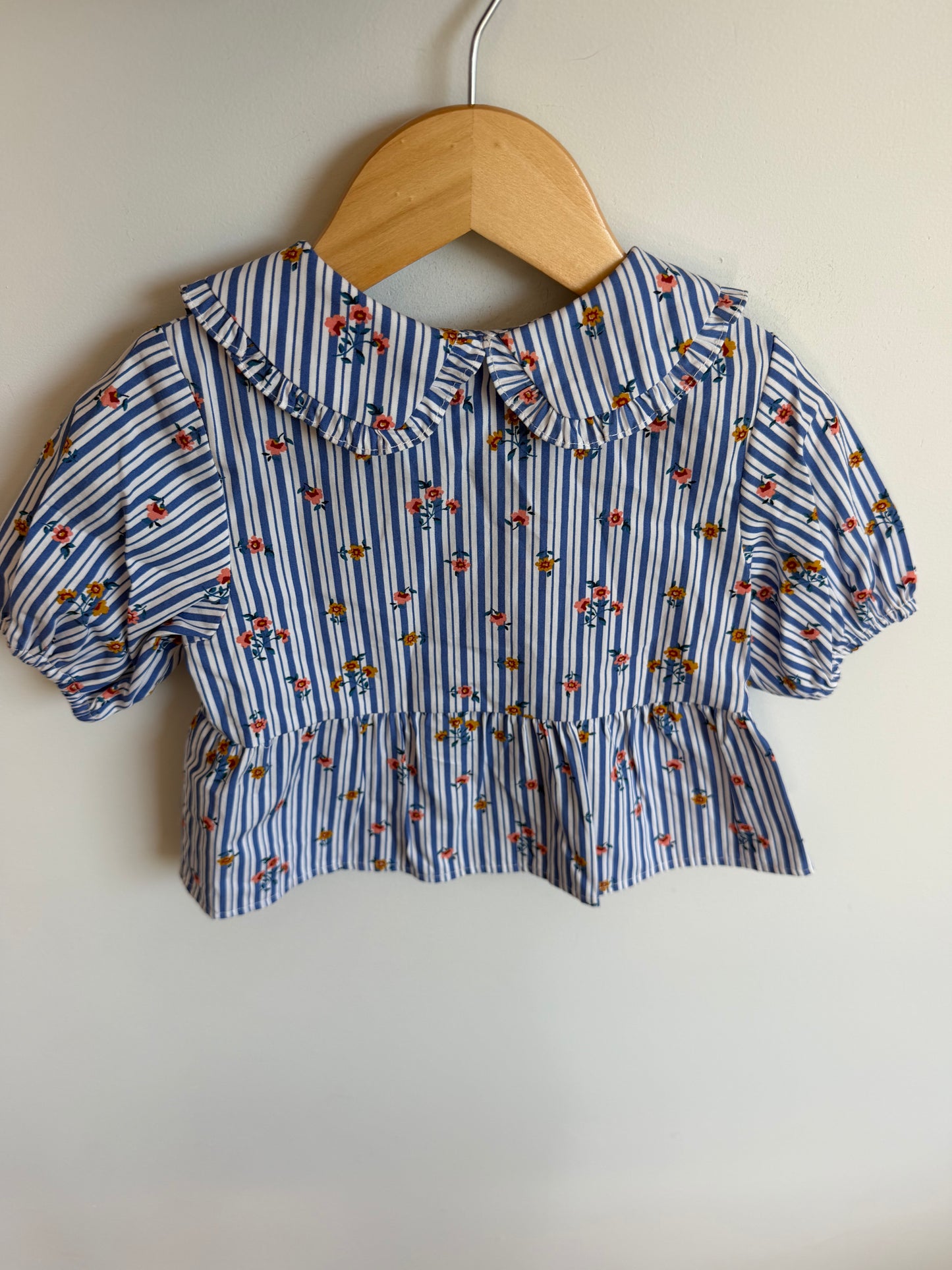Zara Floral Vertical Stripe Peplum Top (With tags) / 2-3T
