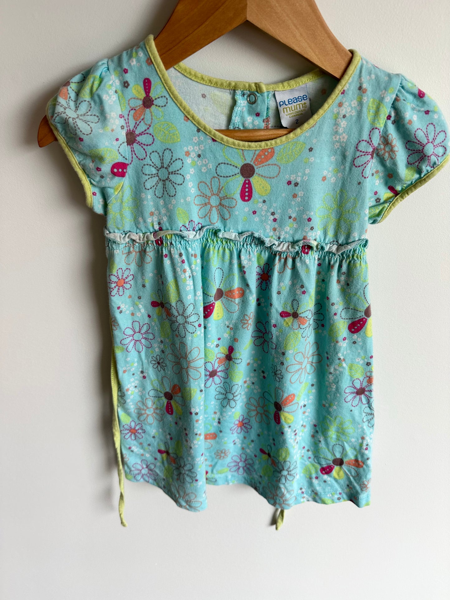 Blue Short Sleeve Floral Dress / 2T
