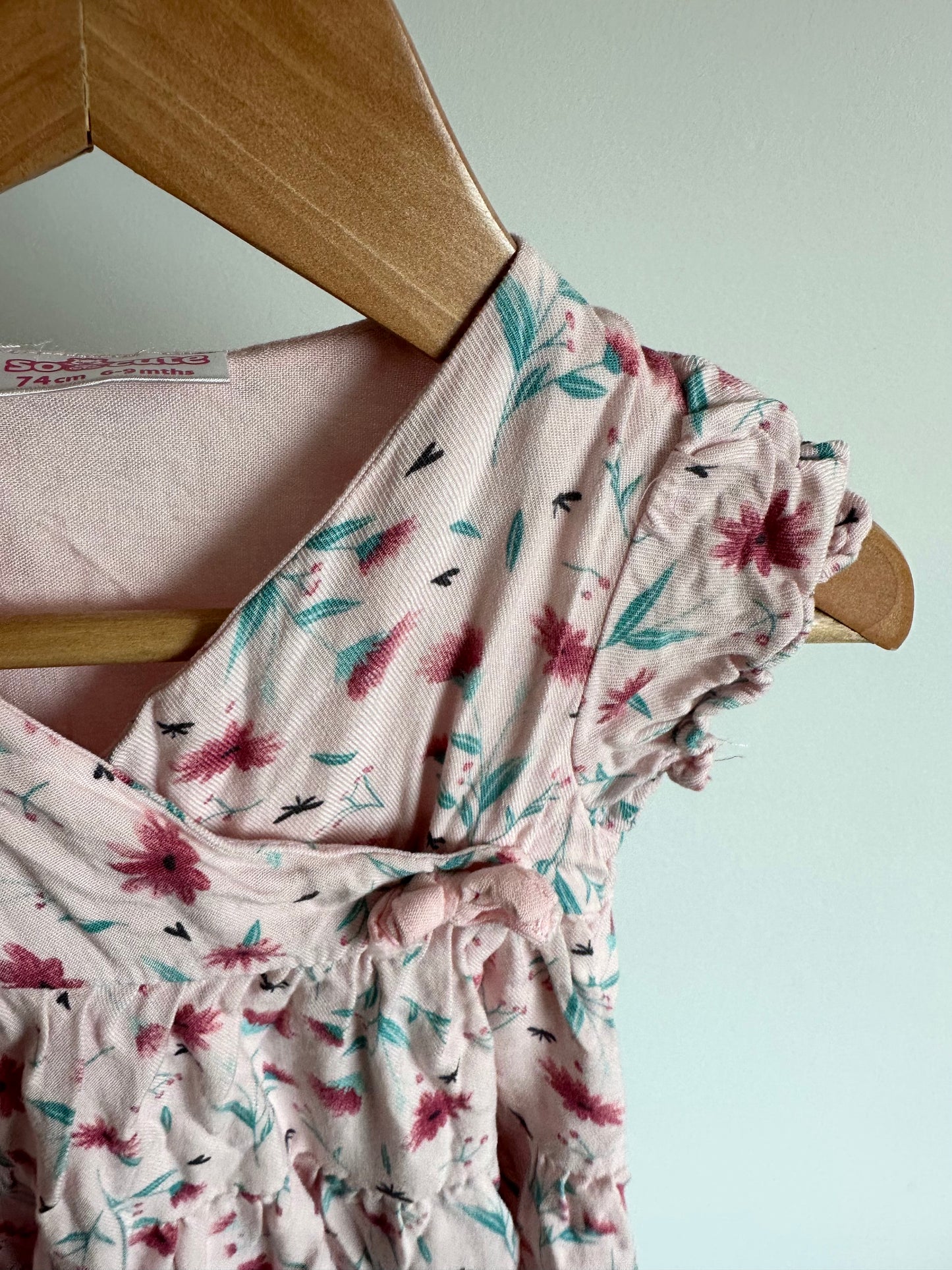 Lined Wrap Pink Floral Dress / 6-9m
