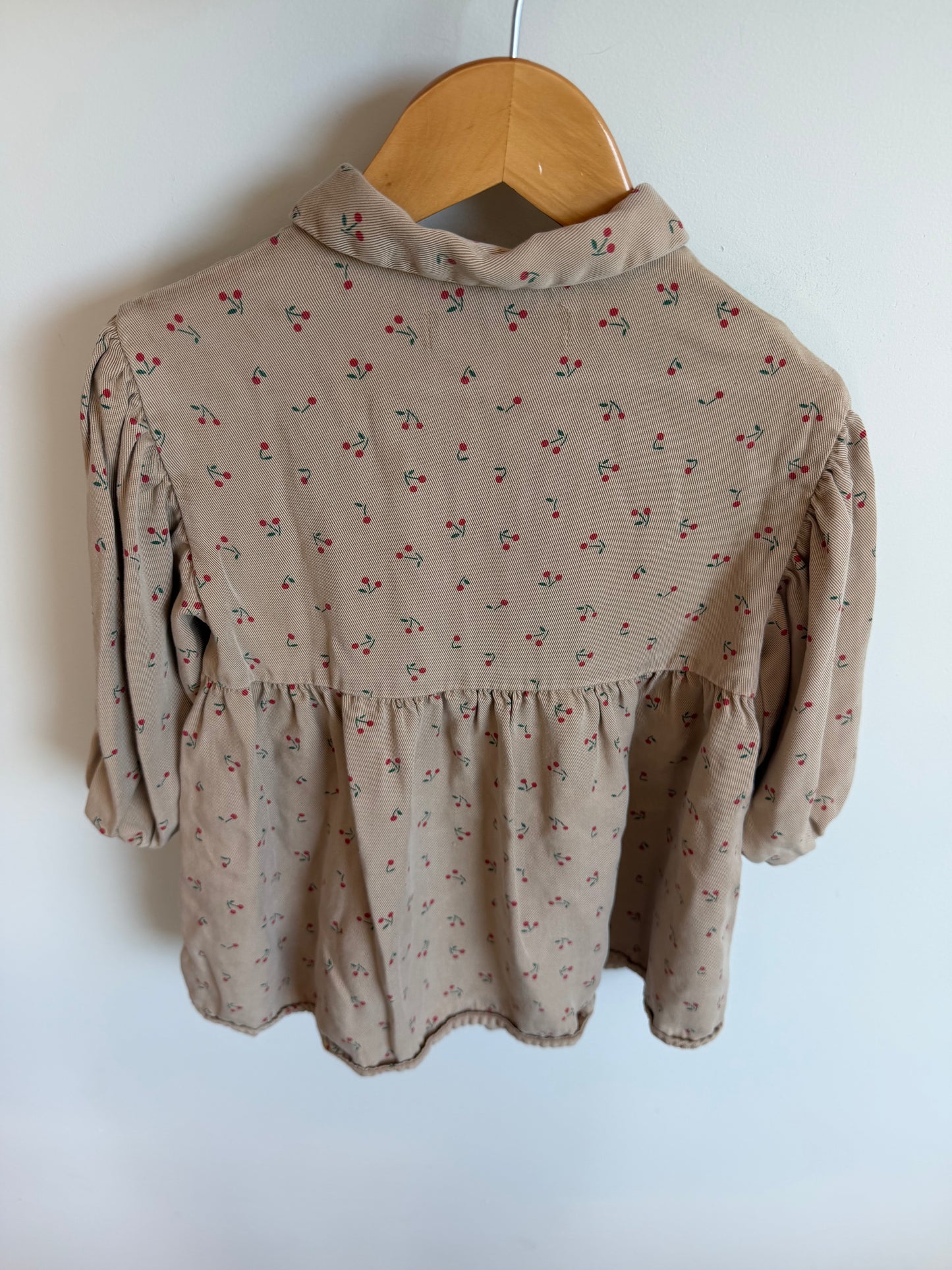 Zara Tan Cherry Long Sleeve Dress / 2-3T