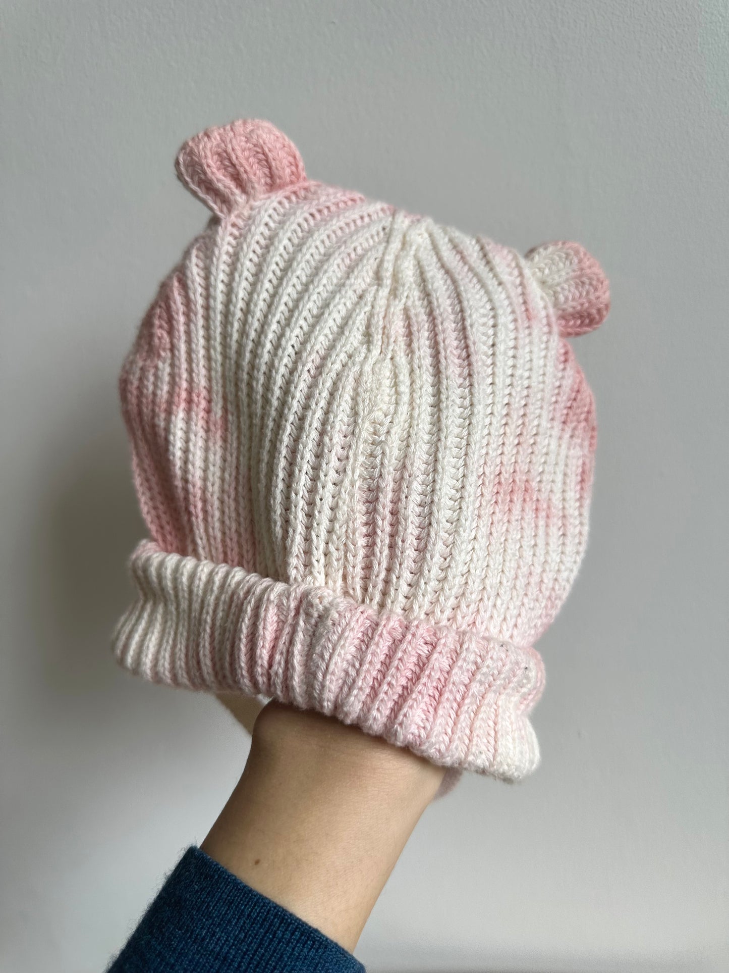 Pink + White Knit Bear Ear Toque / 12m?