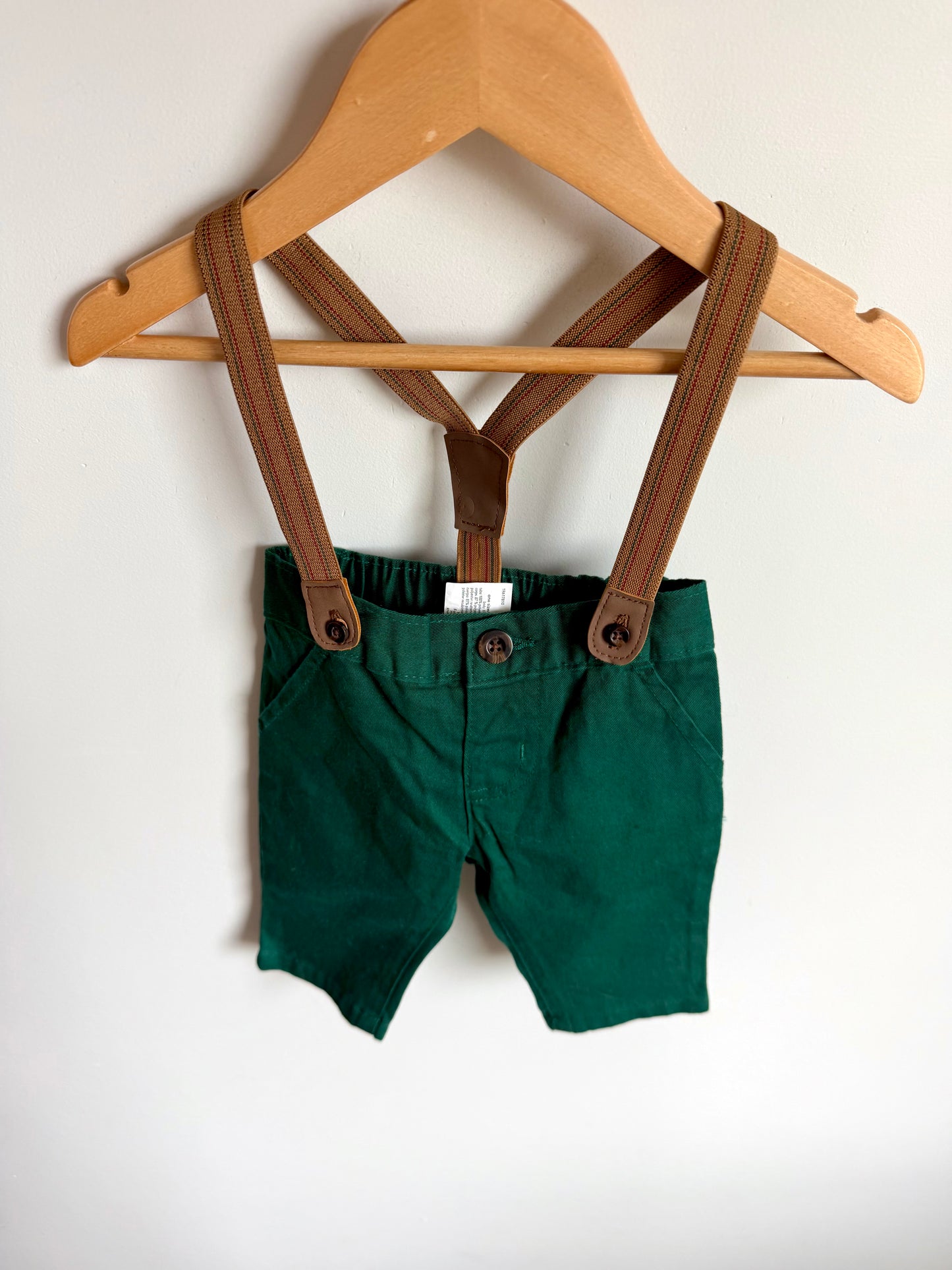 Festive Collared Bodysuit, Pants and Suspenders Set / 3m