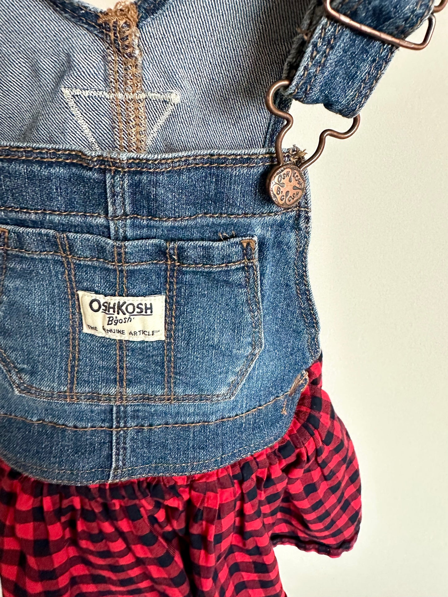 Overall Denim Plaid Dress / 18m