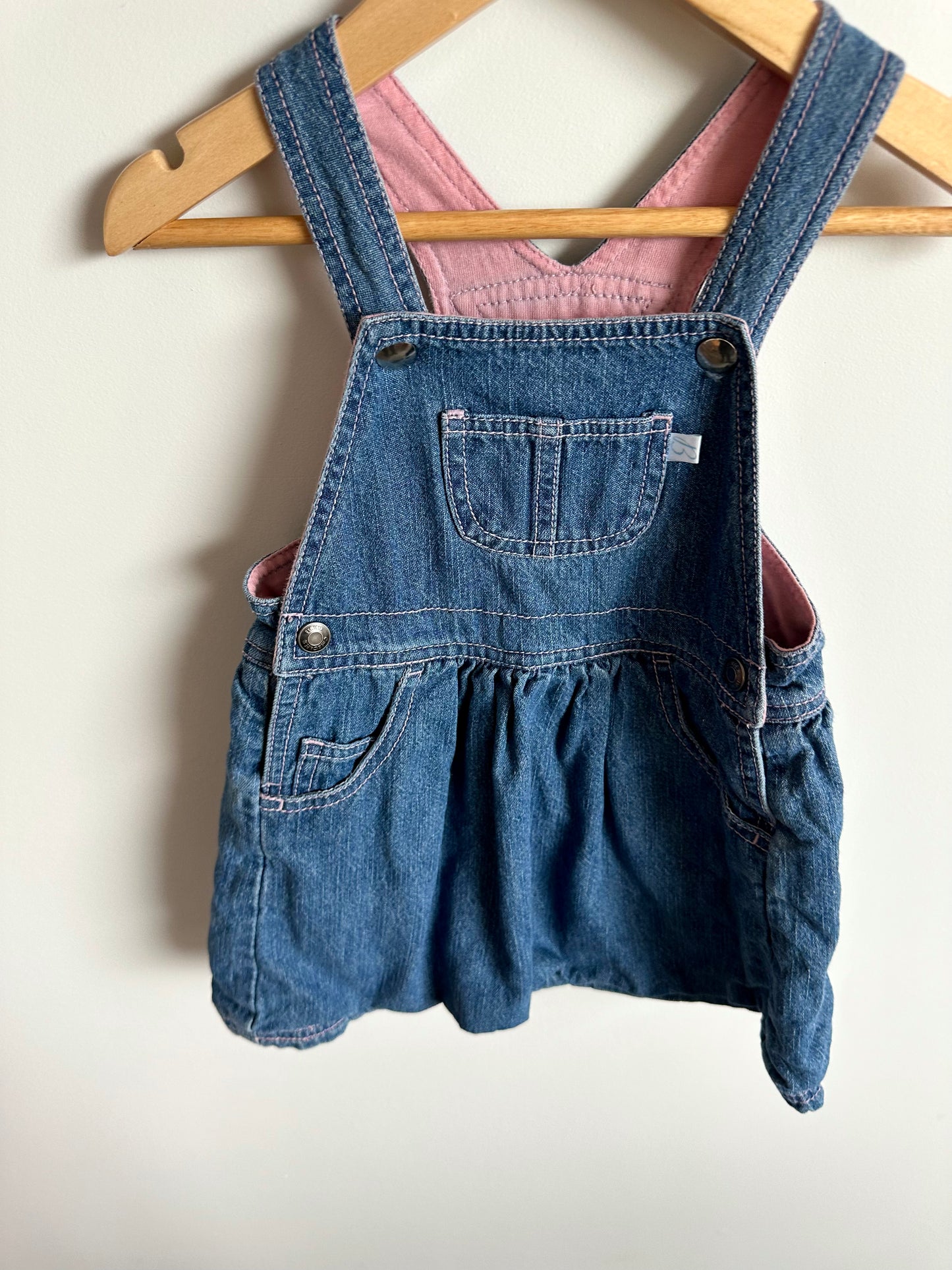 Overall Jean Dress with Pink Liner / 12-18m