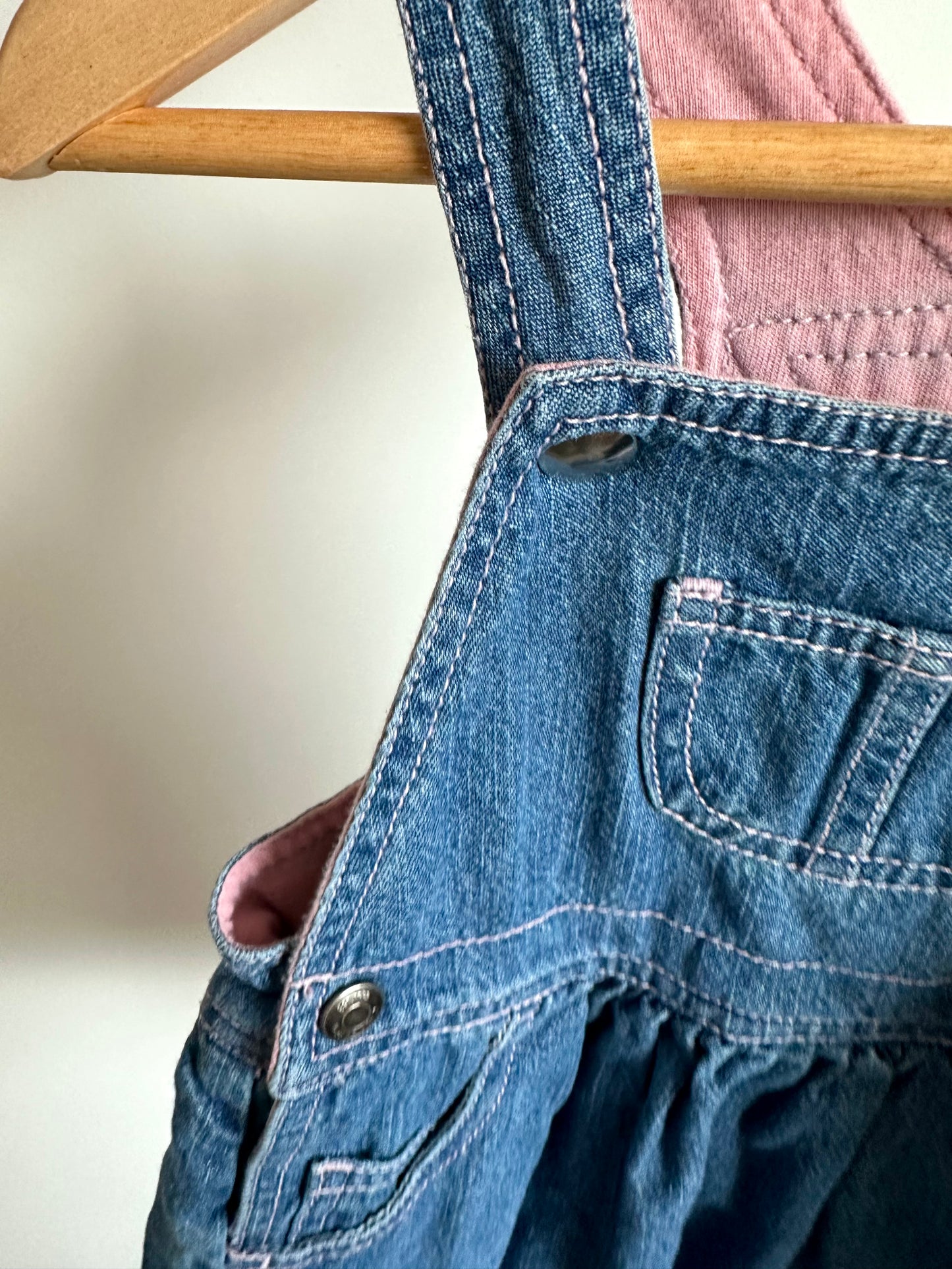 Overall Jean Dress with Pink Liner / 12-18m