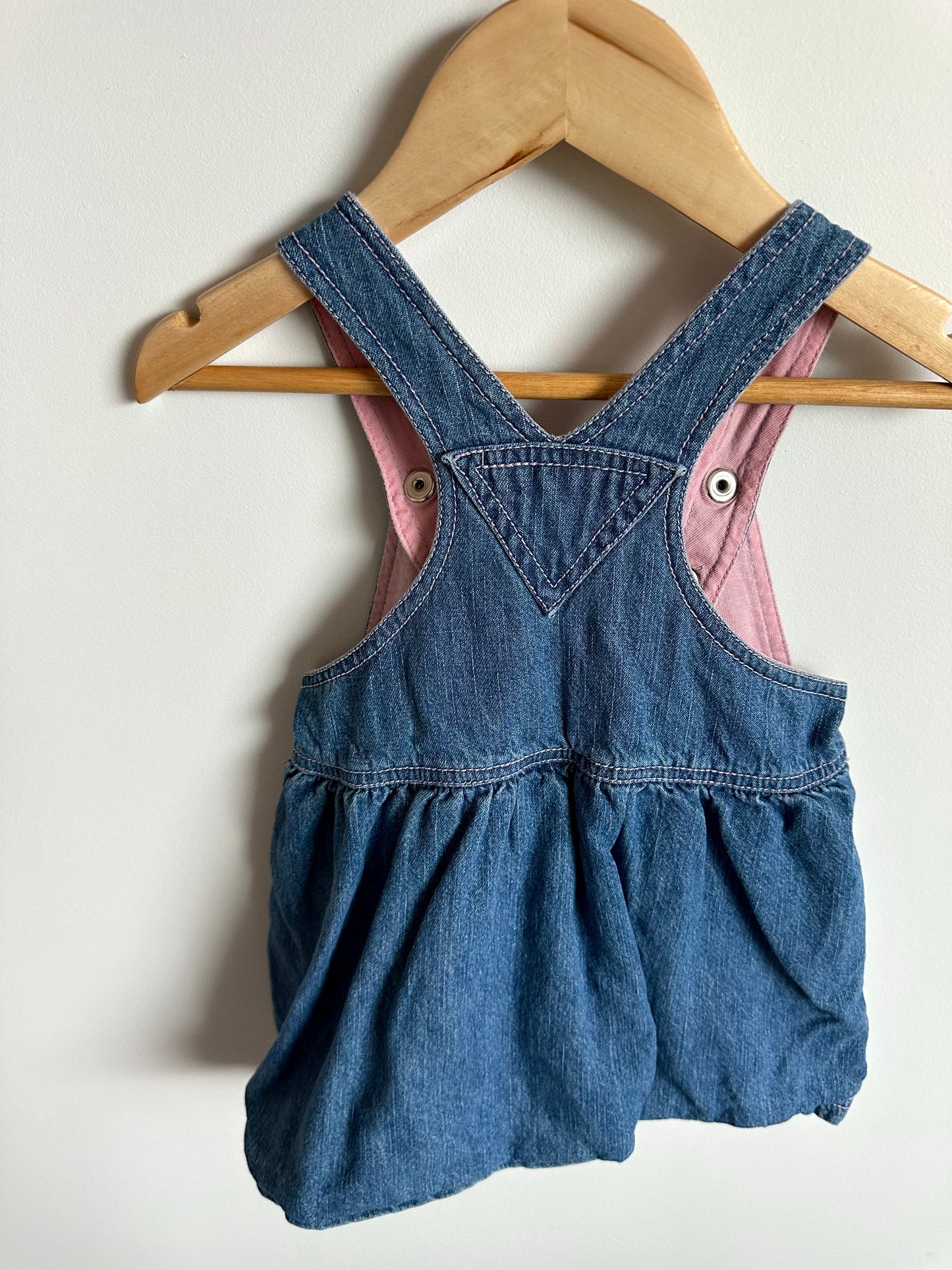 Overall Jean Dress with Pink Liner / 12-18m