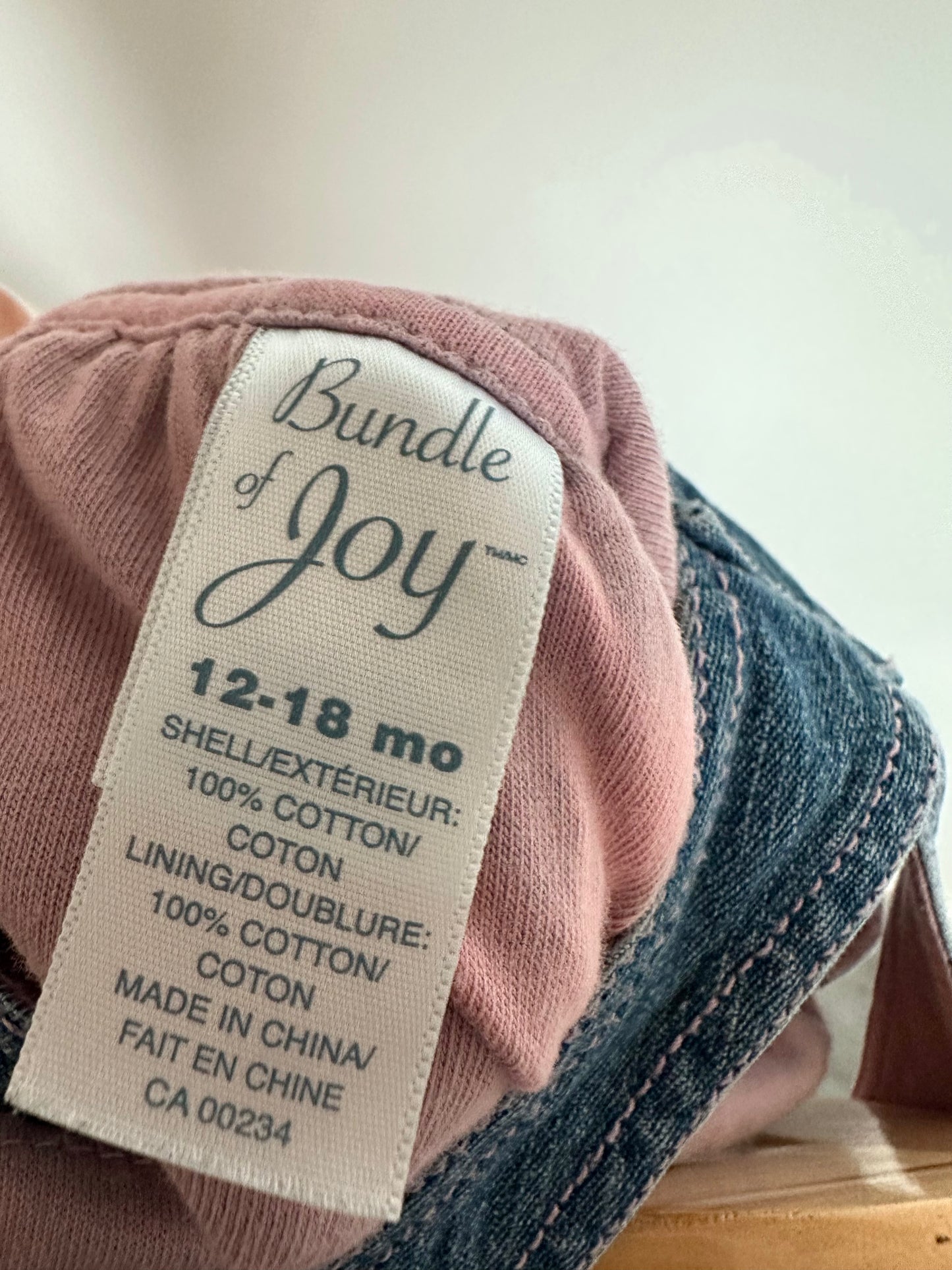 Overall Jean Dress with Pink Liner / 12-18m