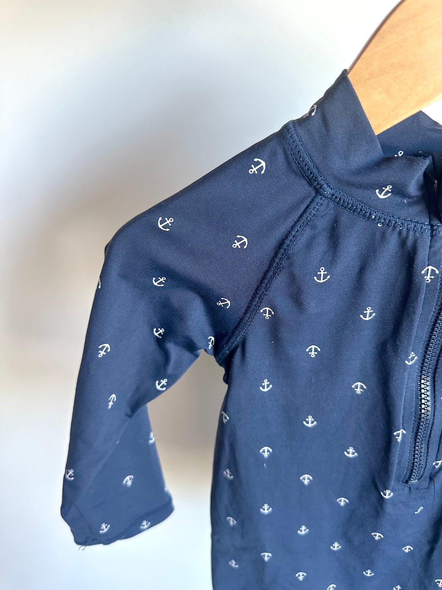 Blue Half Zip Anchor Swim Romper / 12-18m