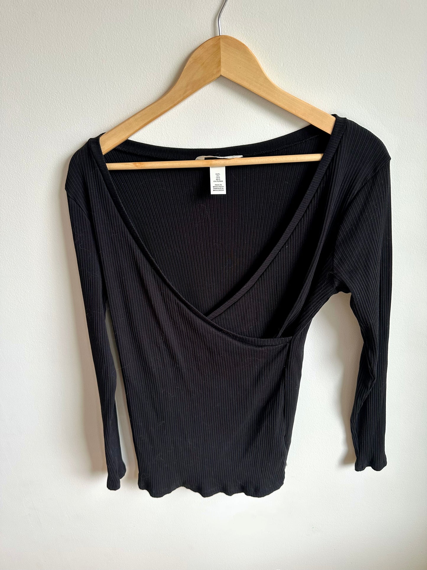 Black Wrap Ribbed Maternity Top / L