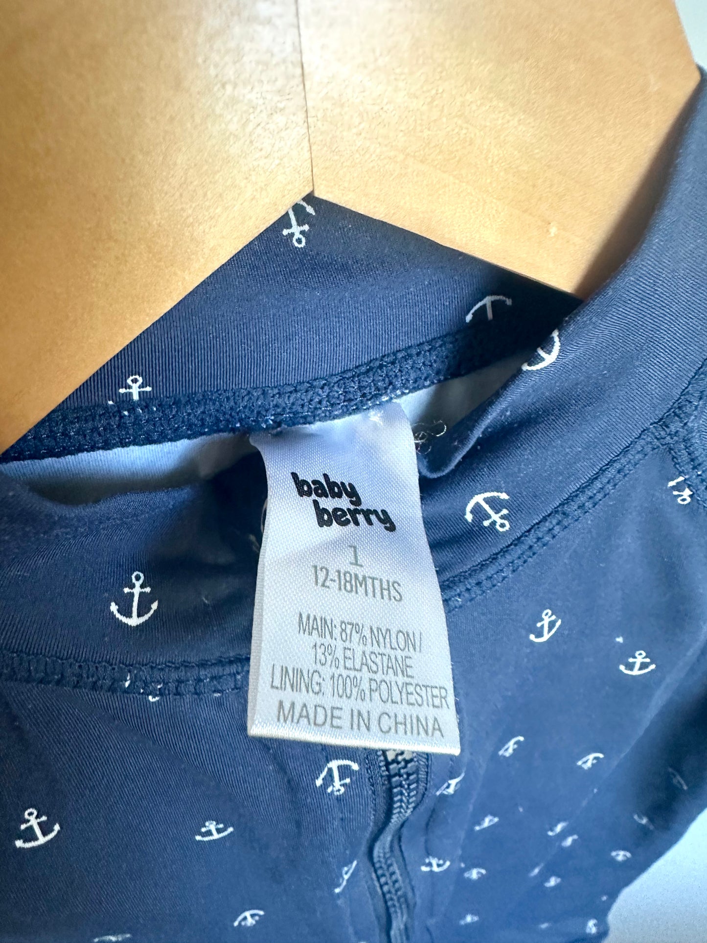 Blue Half Zip Anchor Swim Romper / 12-18m