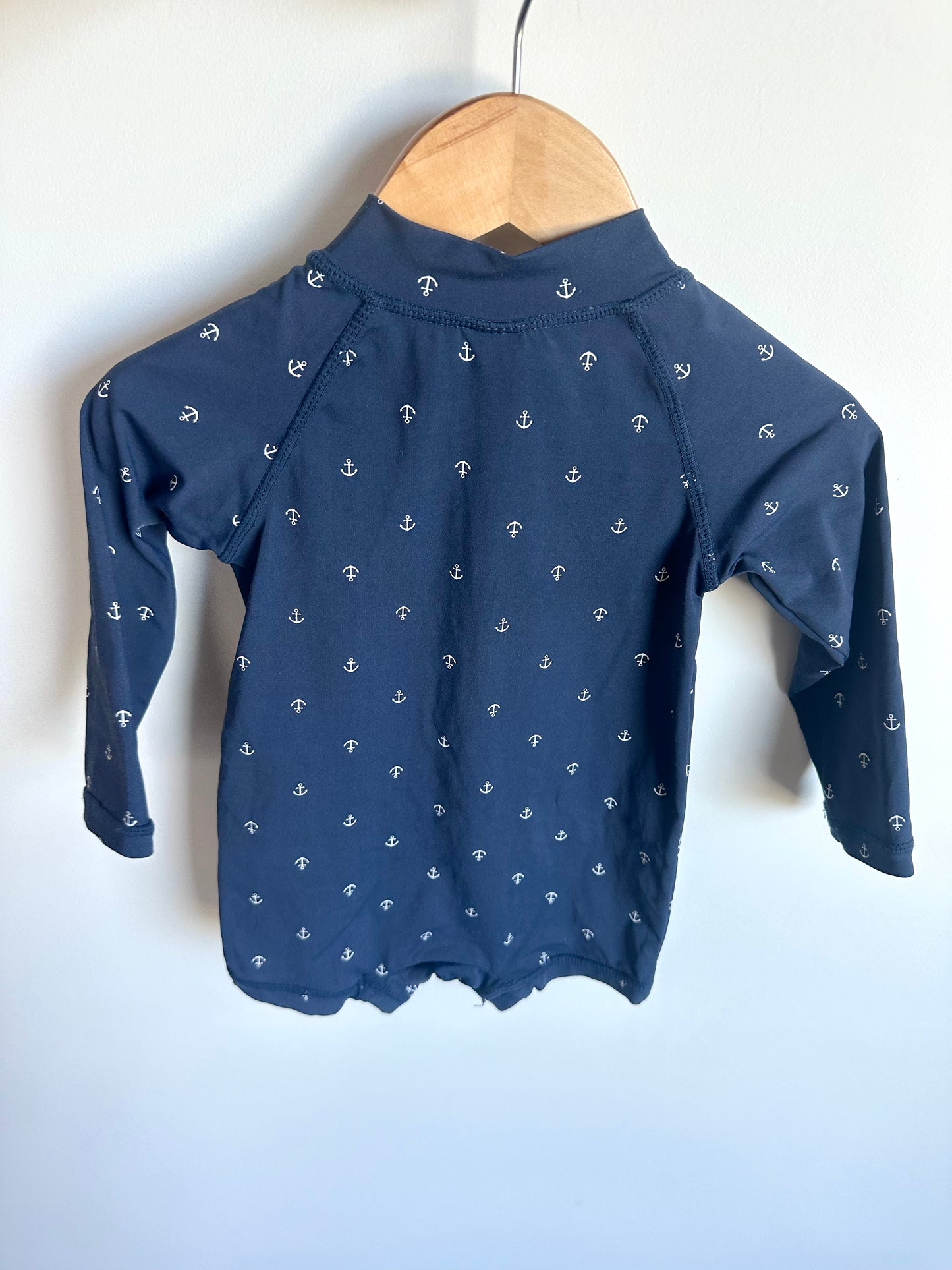 Blue Half Zip Anchor Swim Romper / 12-18m