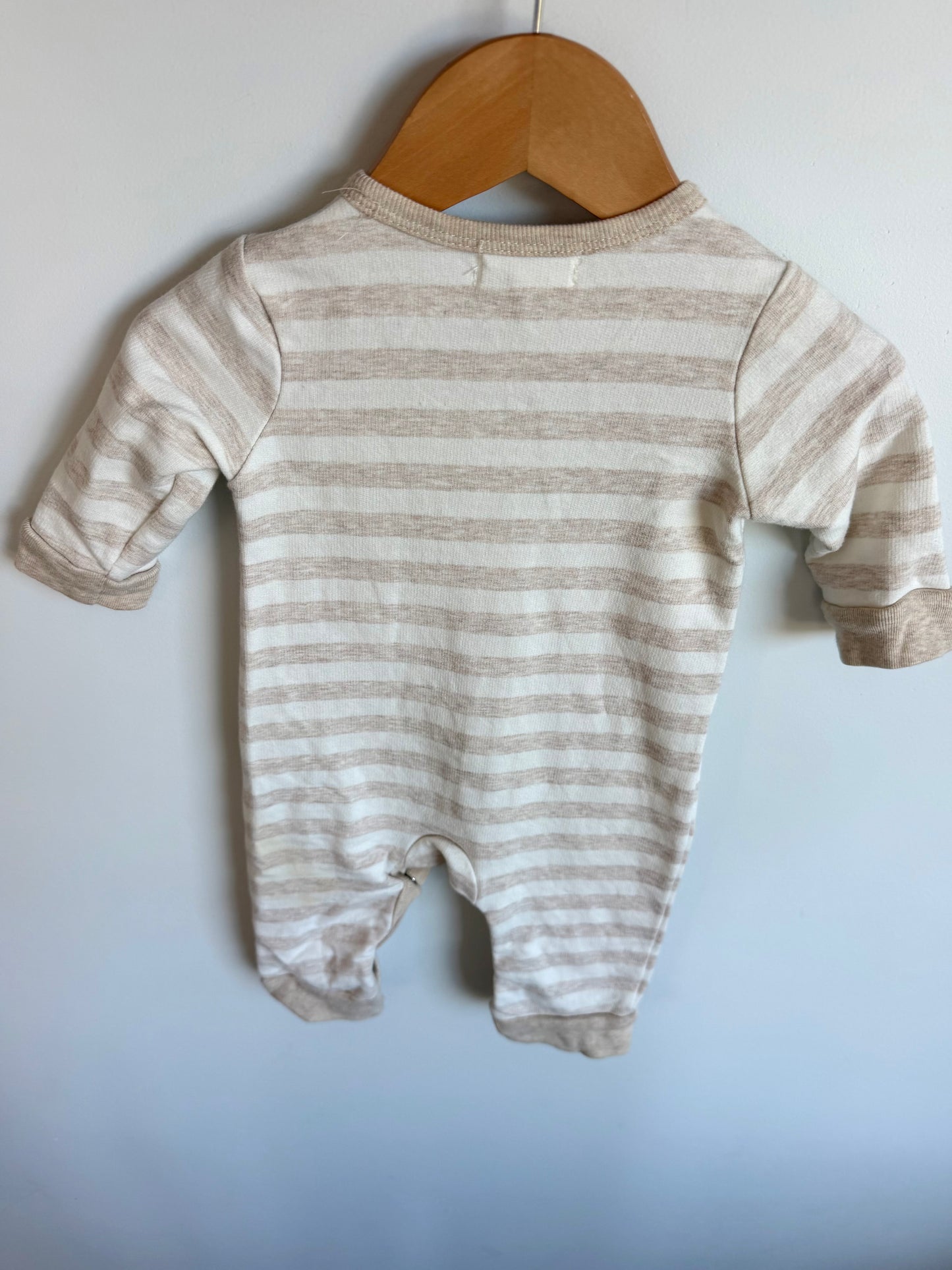 Tan Button Up Striped Jumpsuit / 3-6m