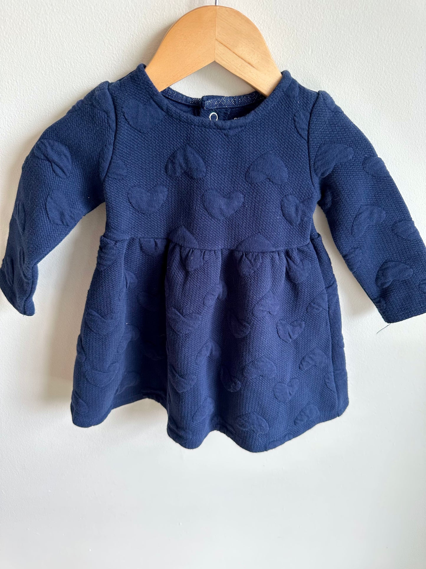 Heart Navy Long Sleeve Dress / 9m