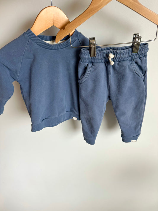 Smoky Blue Organic Sweater + Pants Set / 6-12m