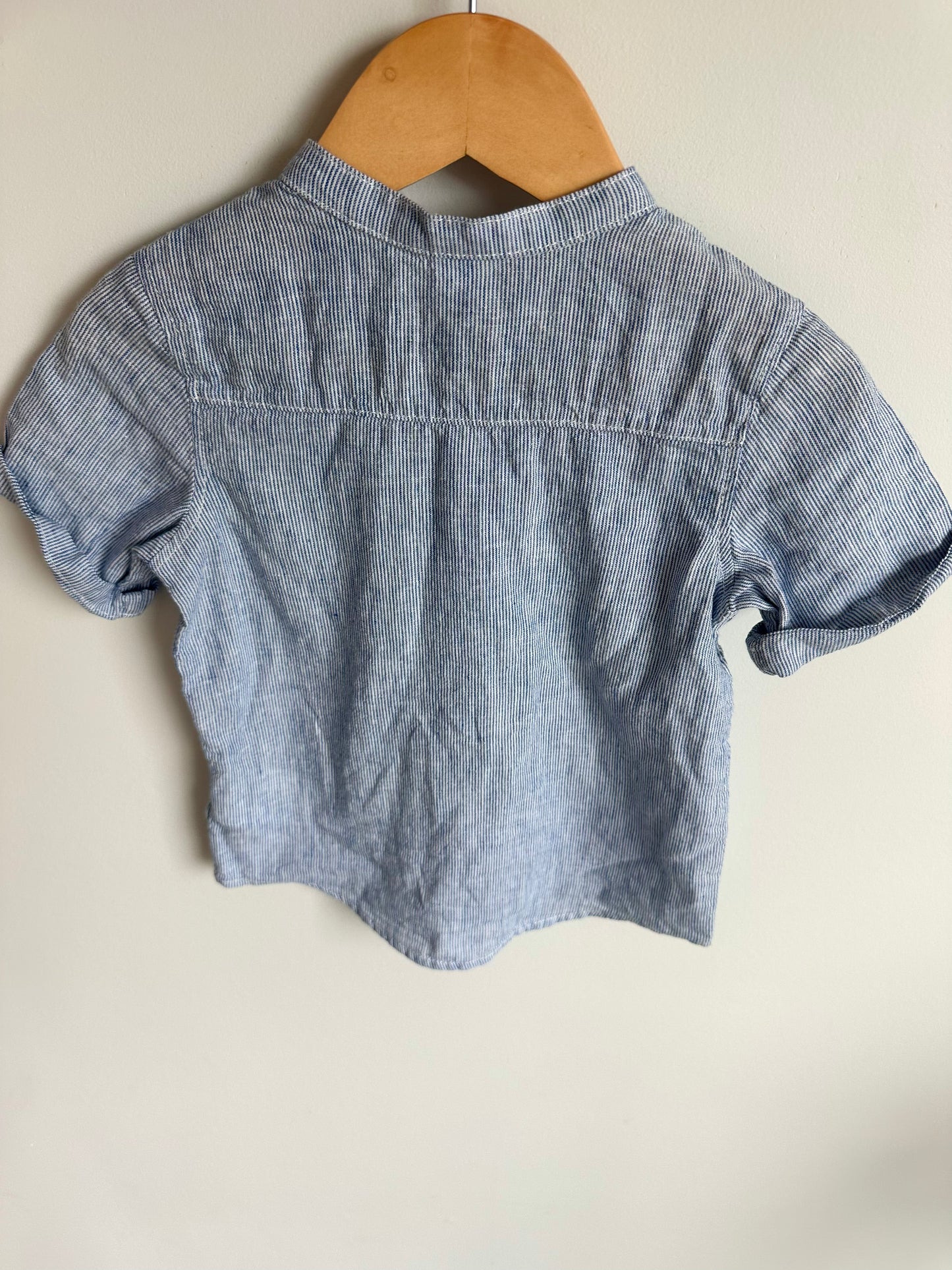 Blue + White Button Up Top / 12-18m