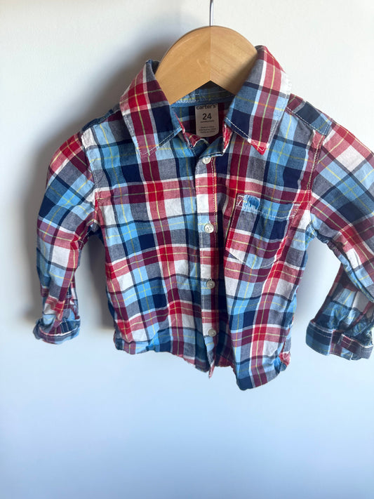 Carter's Plaid Button Up Long Sleeve / 24m