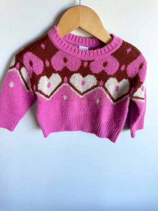 Pink Knit Heart Sweater / 12m