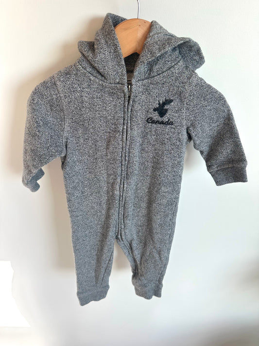 Hooded Grey Zipper Jumpsuit / 6-12m