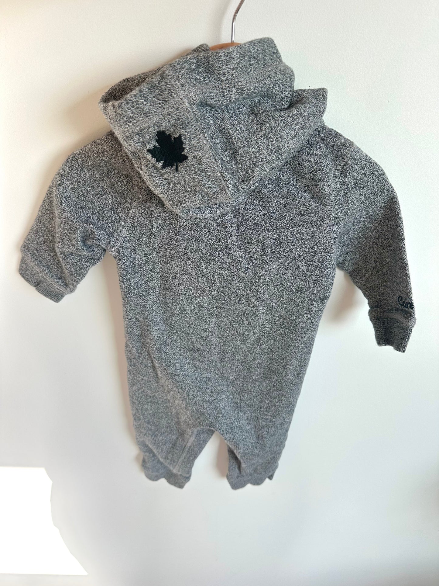 Hooded Grey Zipper Jumpsuit / 6-12m