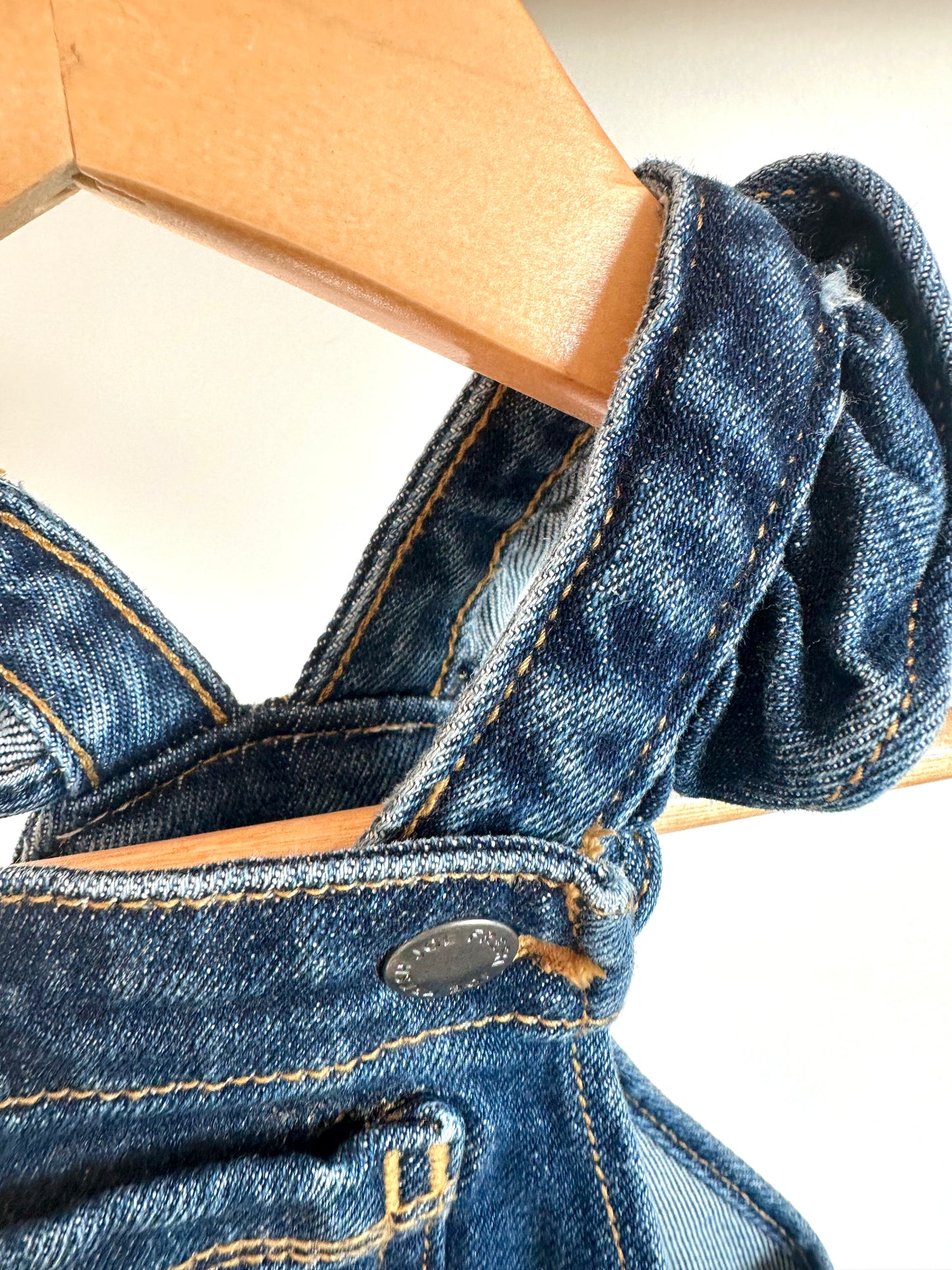 Ruffle Shoulder Denim Overalls / 6-12m