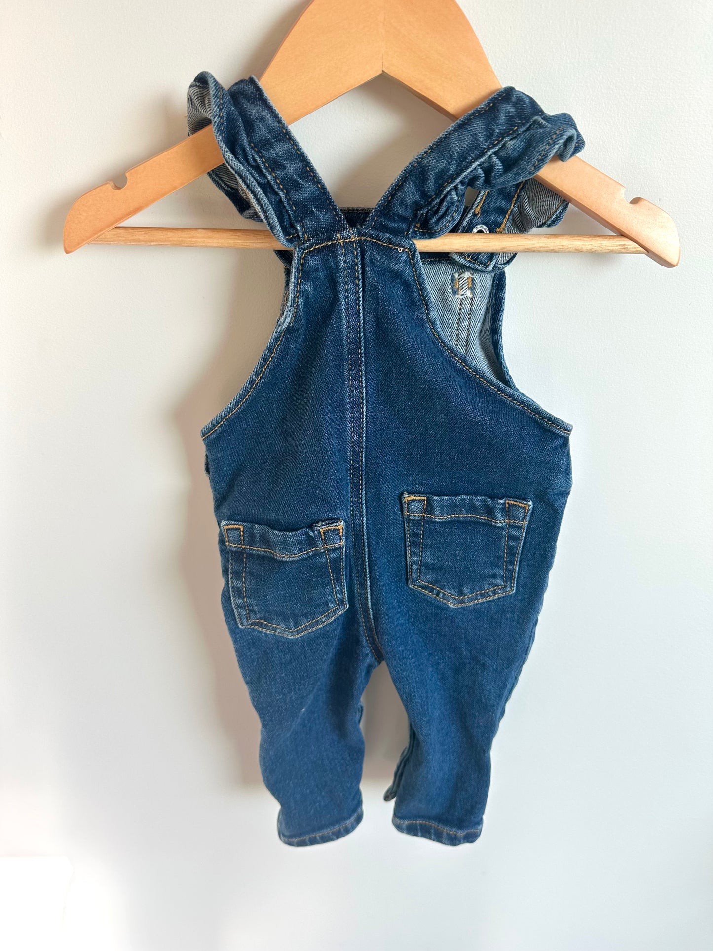 Ruffle Shoulder Denim Overalls / 6-12m