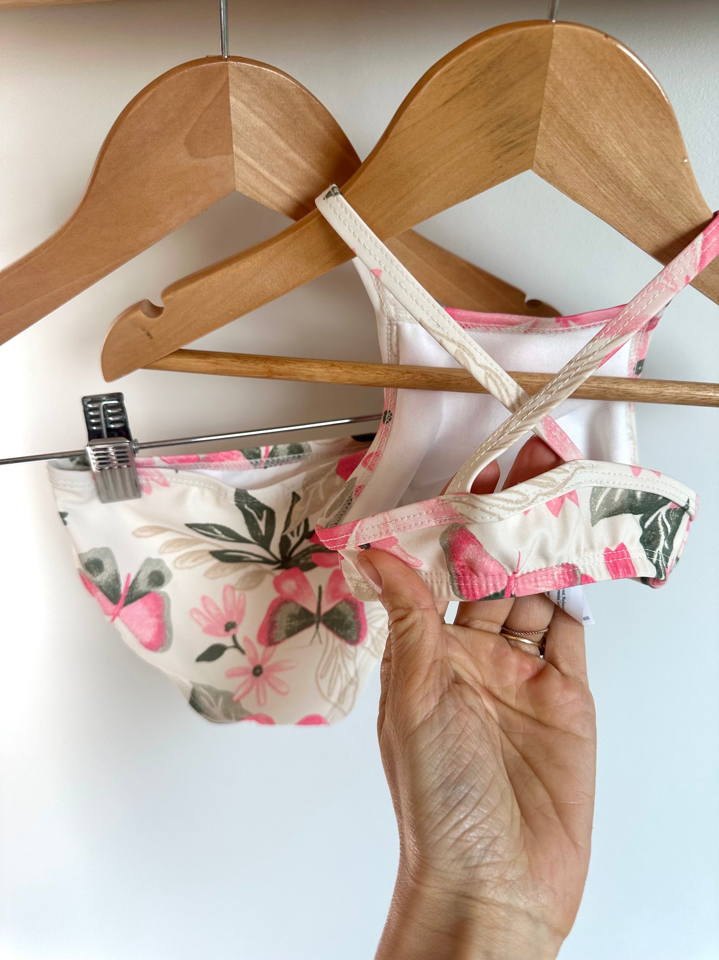 White Pink Floral Swimsuit / 9m