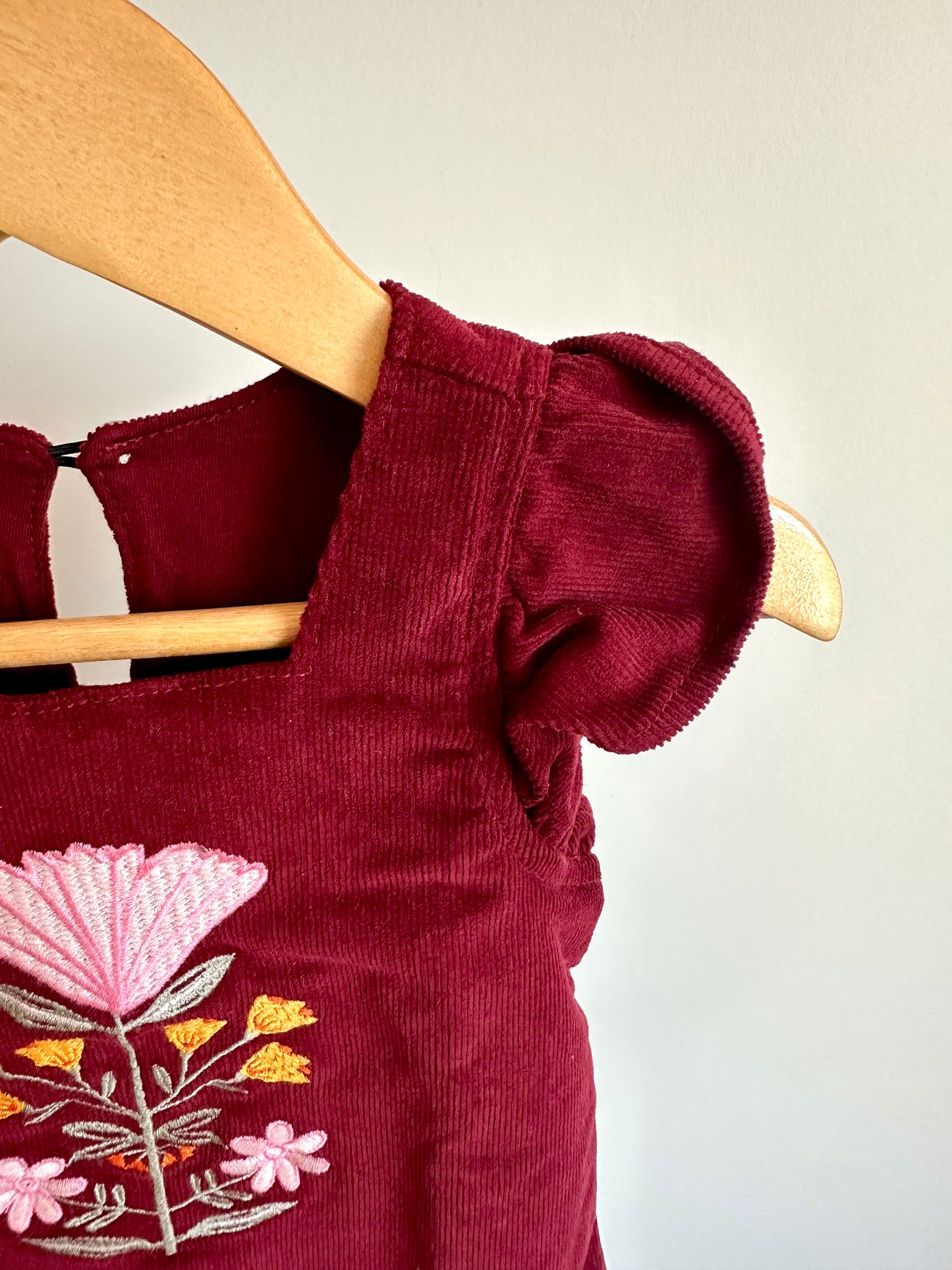 Maroon Bodysuit with Embroidered Flowers / 9-12m
