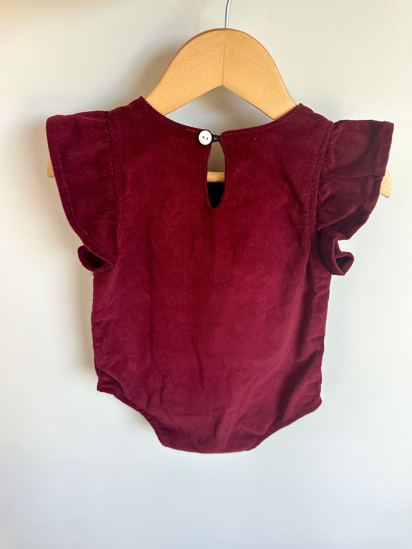 Maroon Bodysuit with Embroidered Flowers / 9-12m