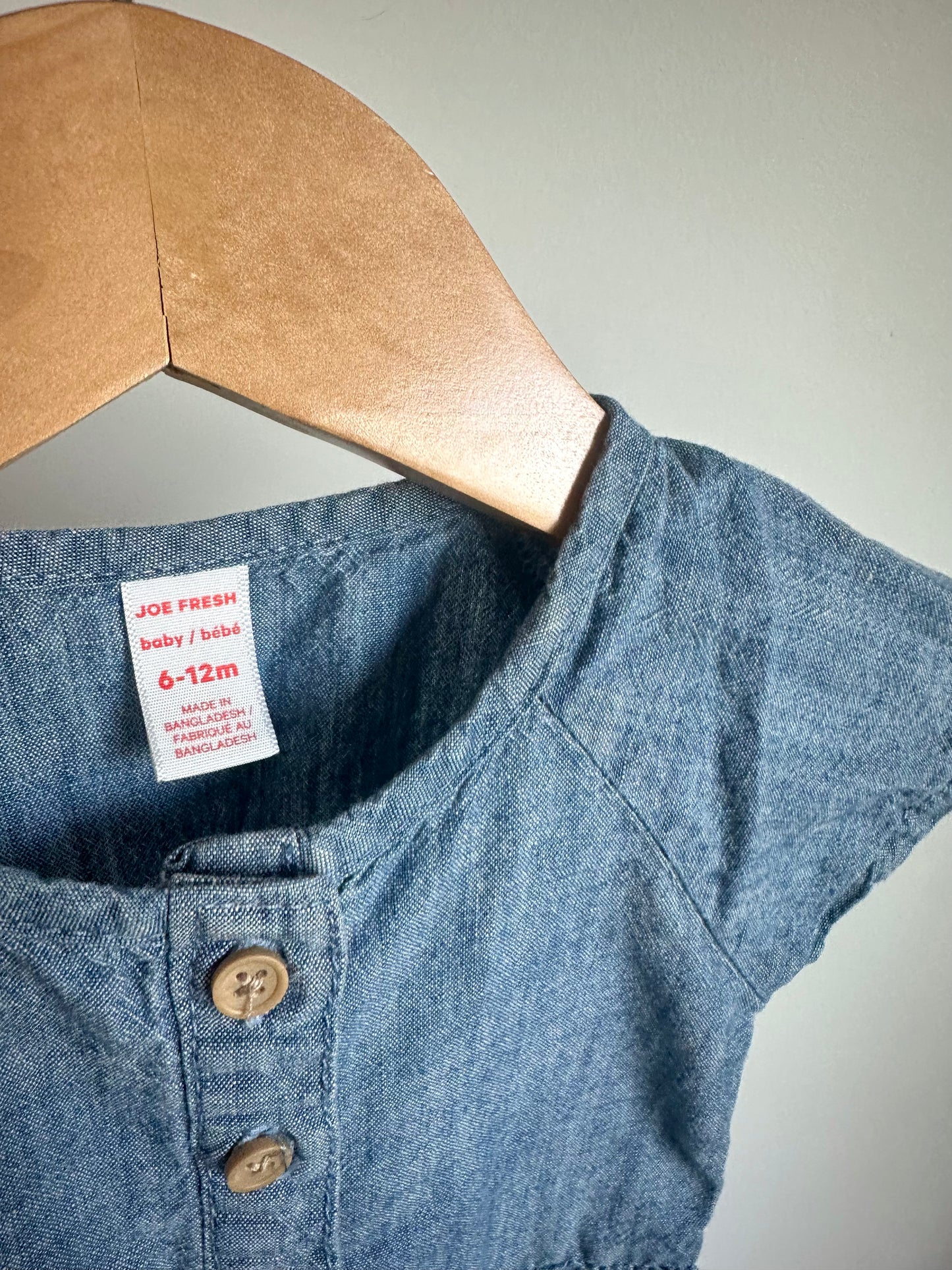 Chambray Short Sleeve Jumpsuit / 6-12m