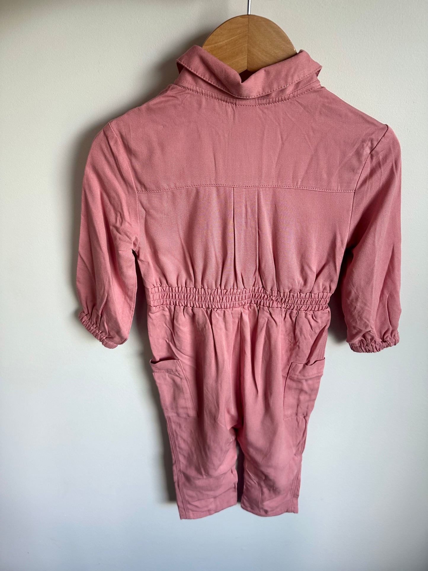 Pink Collared Long Sleeve Jumpsuit / 12-18m