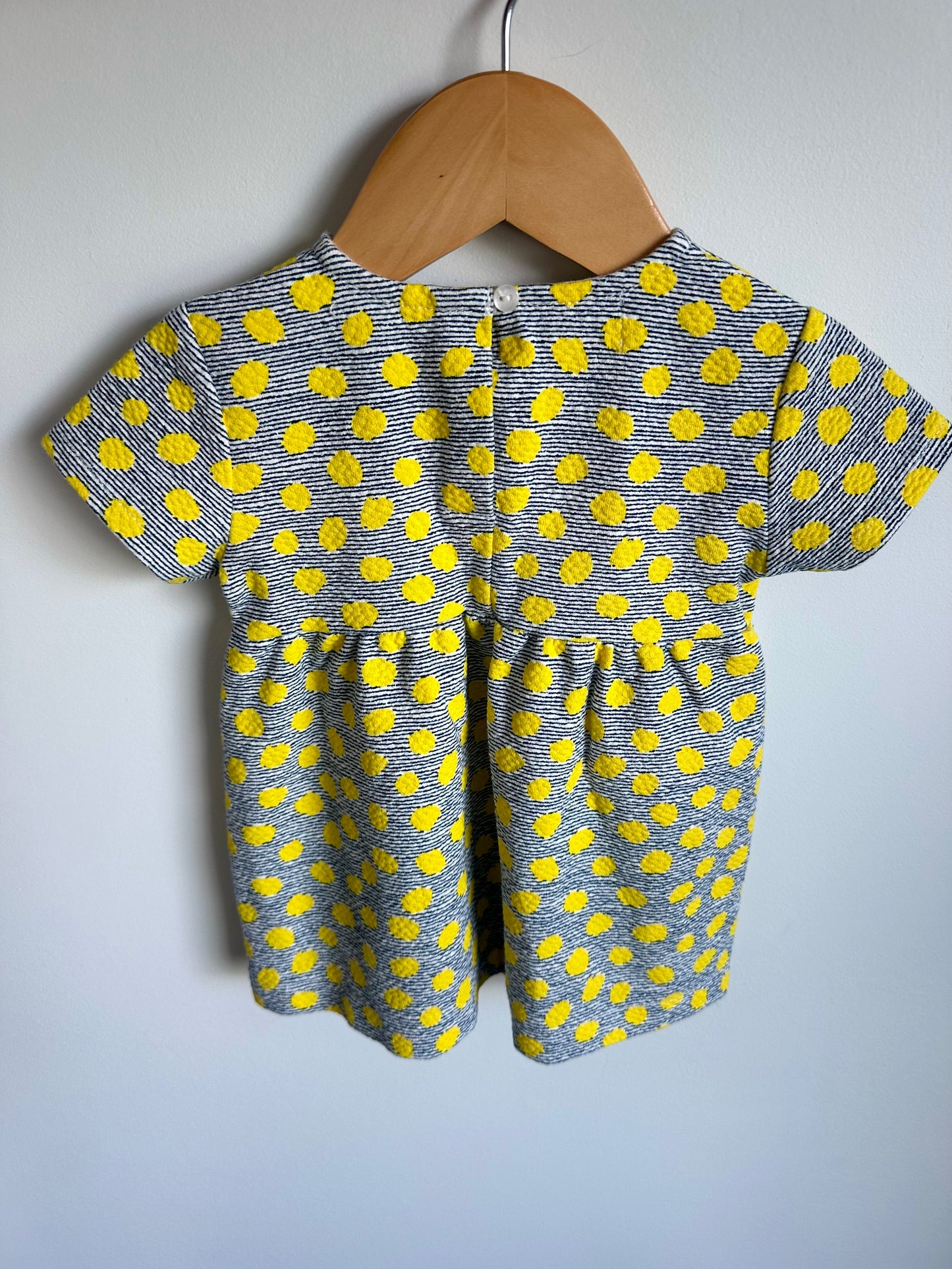 Yellow Dot Striped Dress / 3-6m